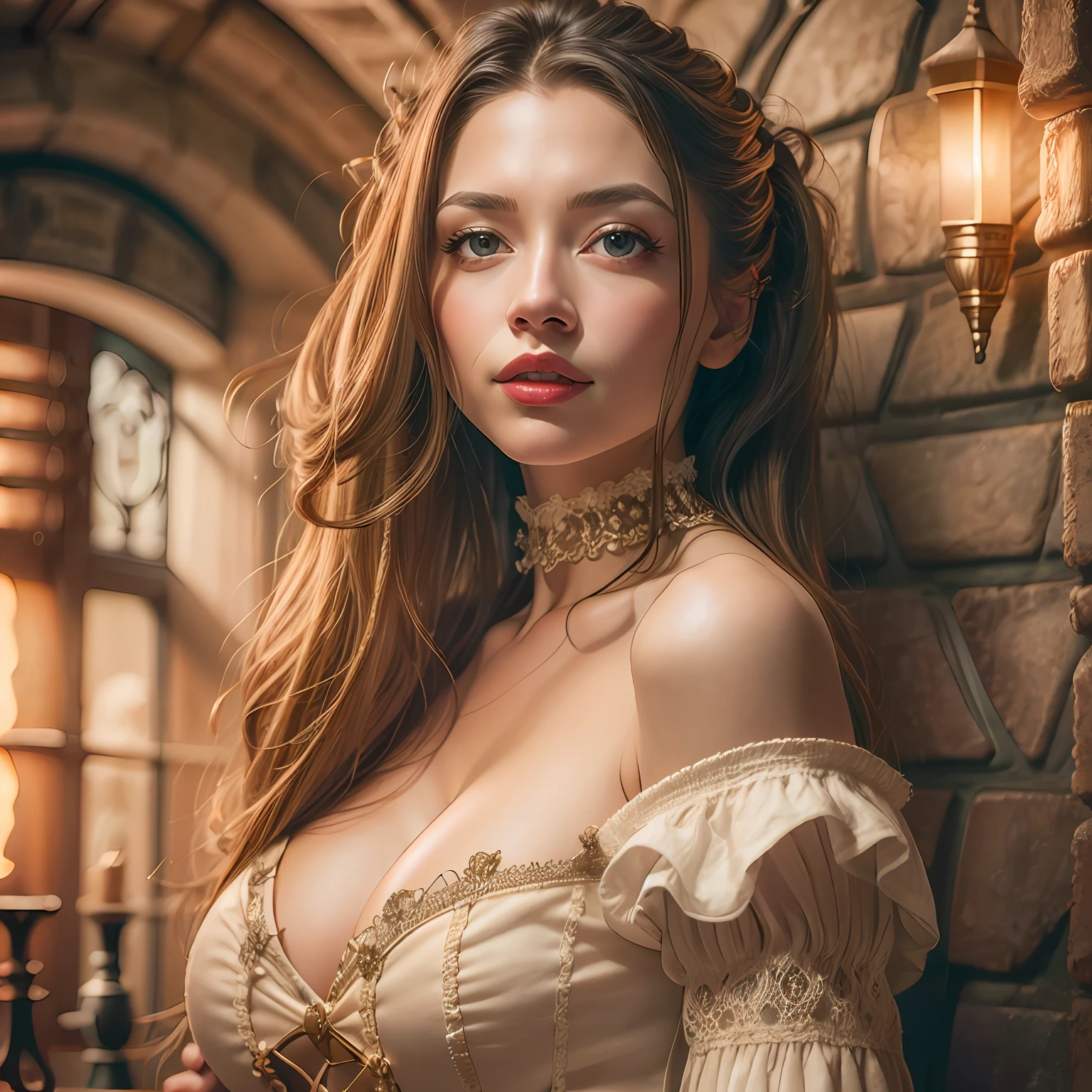 beautiful ginger women in detailed dress at cozy detailed house, air above hair, IPA award wining, masterpiece, best lighting, art by Artgerm