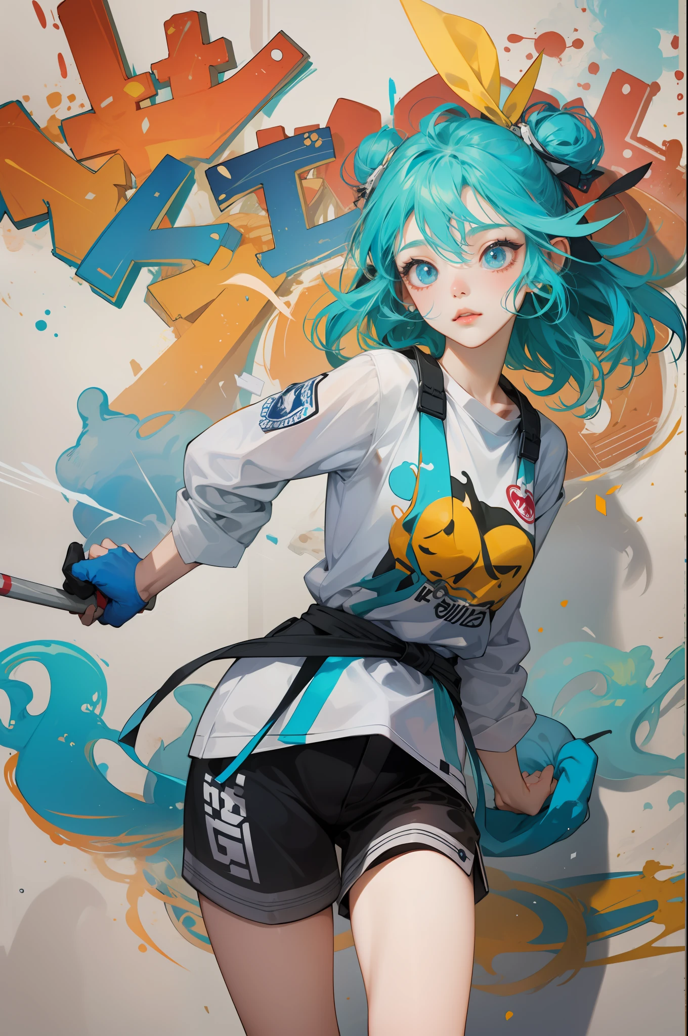 1 cute little girl avatar, graffiti art, perfect light, exaggerated movements, delicate face