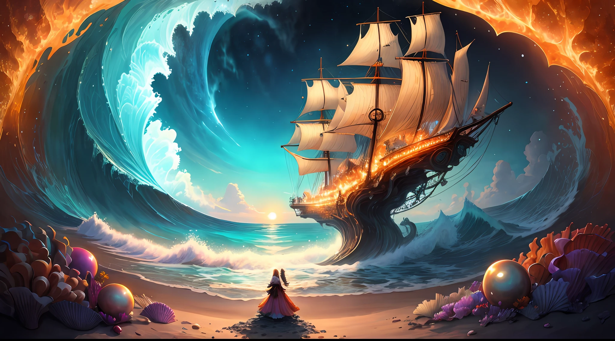 "Create a masterpiece of beautiful "giant ocean twisted Mandelbrot fractal shell, golden pearl nacre" with ultra-detailed concept art inspired. Unleash your inner Cu73Cre4ture programmer with the power of steady diffusion and bring your imagination to life! ", high detail, 8k