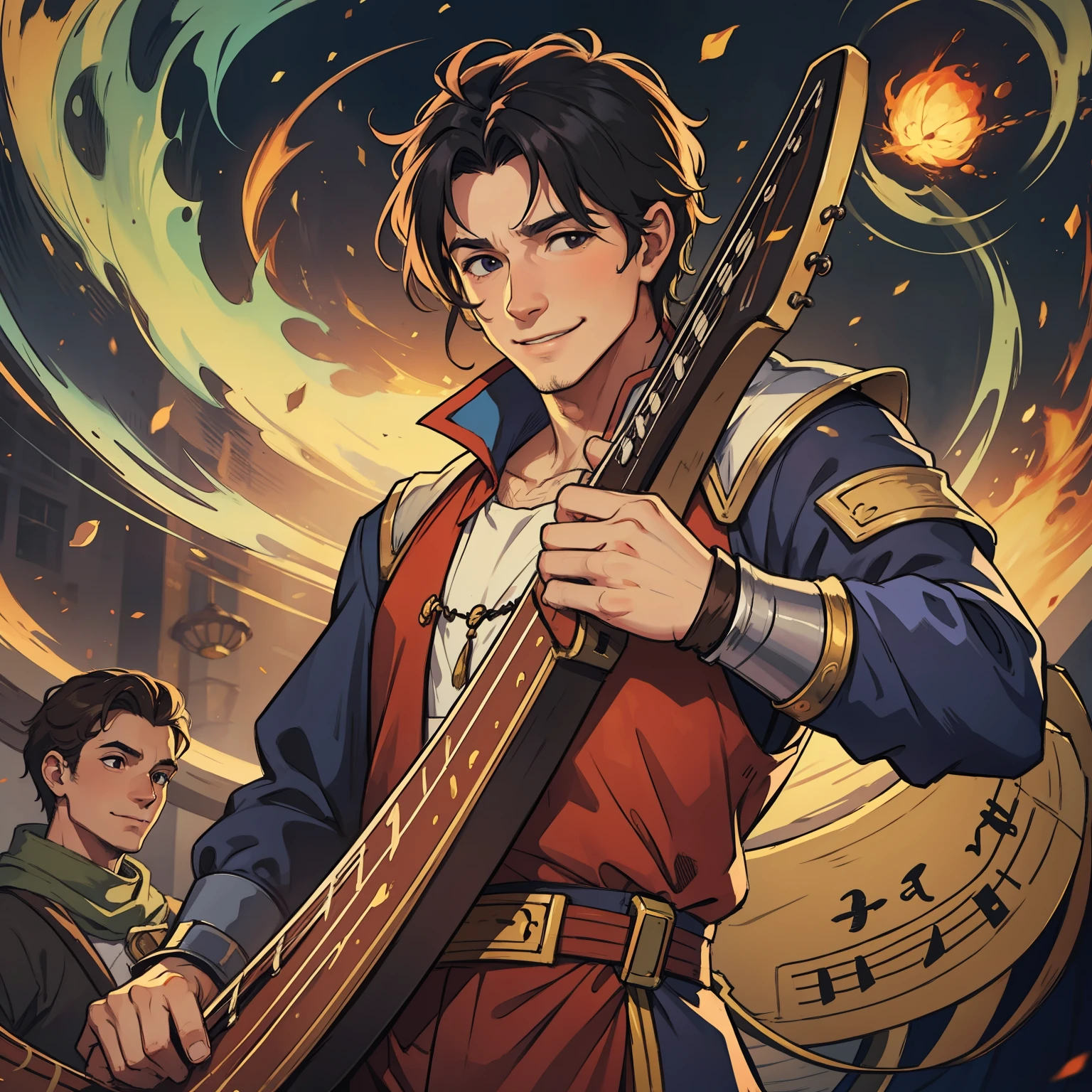 Recreate this bard man's face with a gentle, sweet smile