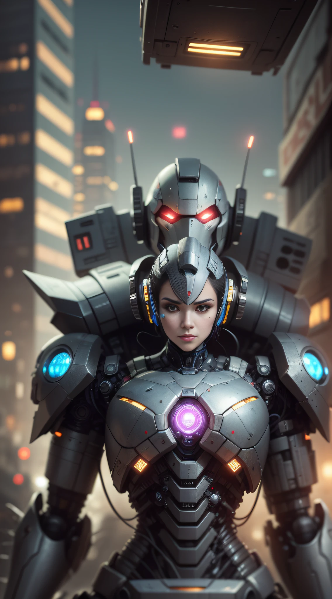 arafed robot sitting on high-tech chair like a god king, looking straight at the camera in the frontal plane, with a red power led in your eyes, and a slats on his head, cybernetic and highly detailed, detailed portrait of a cyborg, cyber steampunk 8 k, 3d, portrait of a futuristic robot, ca lose-up portrait of cyborg, fashionable cyberpunk mechanoid, portrait of a mech, deep cyberpunk mechanoid, cyberpunk mechanoid, cyberpunk robot, detailed face of an android, Portrait, Complex and intricate mecha robot with black ceramic and gold parts colors and materials, with many advanced engineering parts, extremely complex head with slit eyes and red power leds, sophisticated cover, Ultra HD, super realistic, high definition, highly detailed, very high quality, photo full frontal taken with Sony a7R camera, DSLR lens, trending on artstation, mecha robot, redshift rendering, cinematic, elegant, hyperrealistic, octane rendering, unrealistic, Cinematography, Variety of textures in armour,((masterpiece, best quality)),illustration,ultra detailed 8k,photorealistic,sharp focus,highly detailed,professional lighting,colorful details,iridescent colors BREAK extreme long shot of a factory,large mechanical robot construction,microchip,computer,glowing,intricate details,shitu-mecha,Navel, Mechanical Ji, full dark room, no windows, indirect lights, depht-of-field, bokeh, (frontlighting:1.2), (backlighting:0.75), (fill light:0.9), bloom, chromatic aberration, (lens flare:1.2),