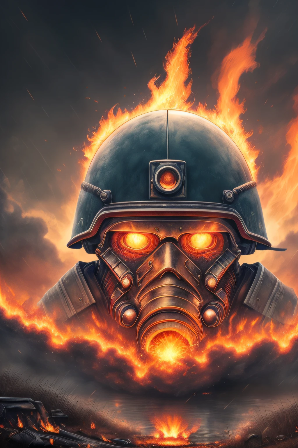 masterpiece,best quality, illustration,{beautiful detailed mid age Man},beautiful detailed glow,(flames of war:1.2),(nuclear explosion behide:1.3),rain,detailed lighting,detailed water.