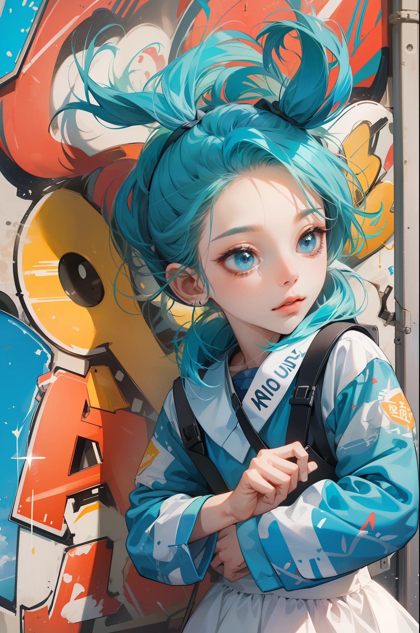 1 cute little girl avatar, graffiti art, perfect light, exaggerated action, delicate face, national tide