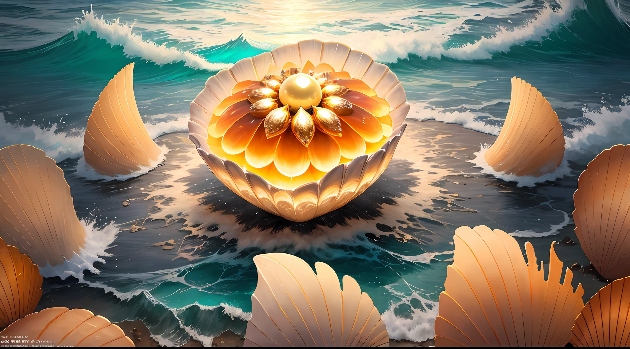 "Create a masterpiece of beautiful "giant ocean twisted Mandelbrot fractal shell, golden pearl nacre" with ultra-detailed concept art inspired. Unleash your inner Cu73Cre4ture programmer with the power of steady diffusion and bring your imagination to life! ", high detail, 8k