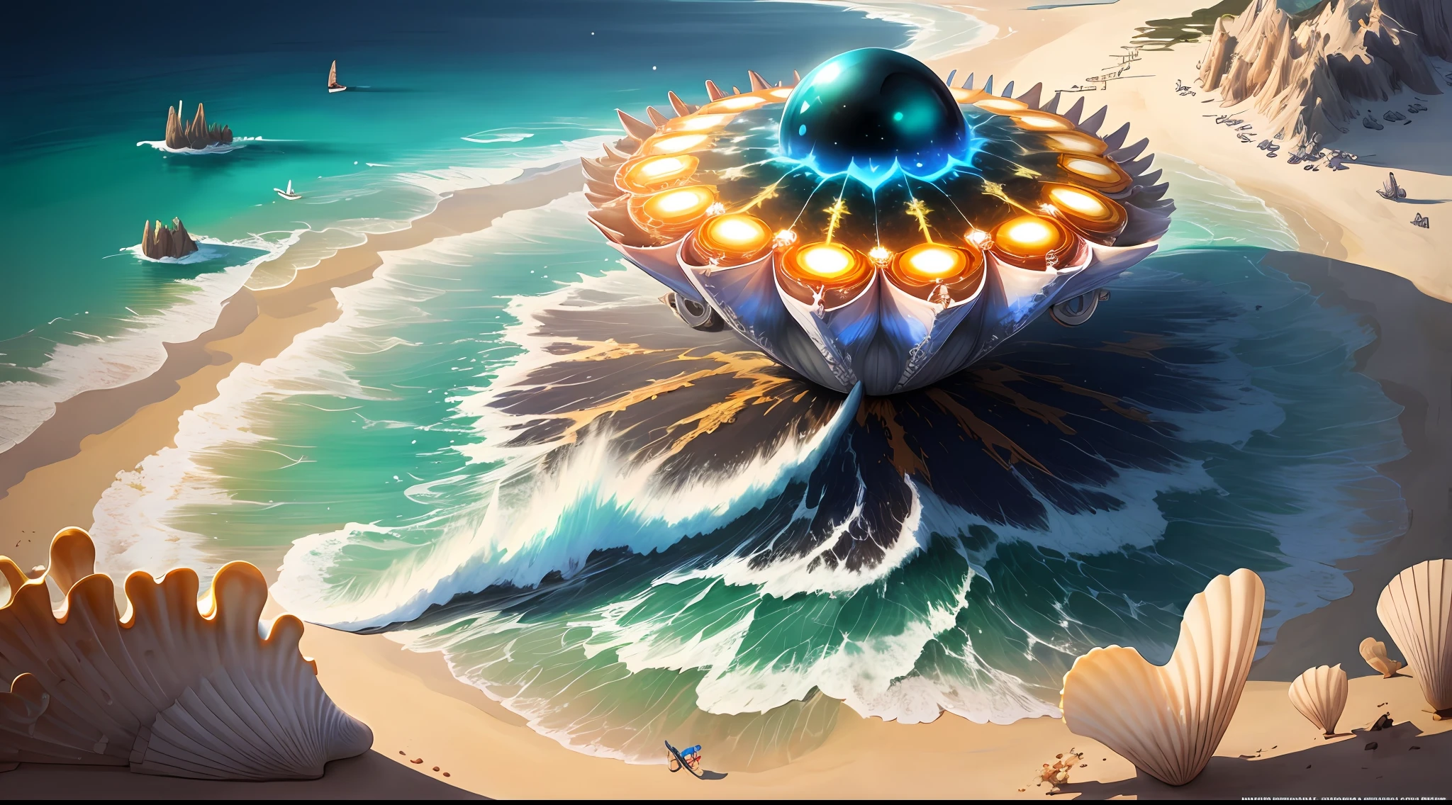 "Create a masterpiece of beautiful "giant ocean twisted Mandelbrot fractal shell, golden pearl nacre" with ultra-detailed concept art inspired. Unleash your inner Cu73Cre4ture programmer with the power of steady diffusion and bring your imagination to life! ", high detail, 8k