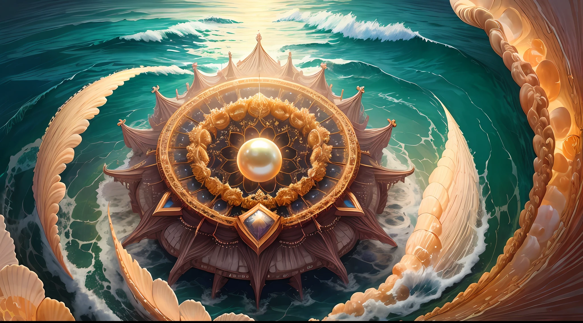 "Create a masterpiece of beautiful "giant ocean twisted Mandelbrot fractal shell, golden pearl nacre" with ultra-detailed concept art inspired. Unleash your inner Cu73Cre4ture programmer with the power of steady diffusion and bring your imagination to life! ", high detail, 8k
