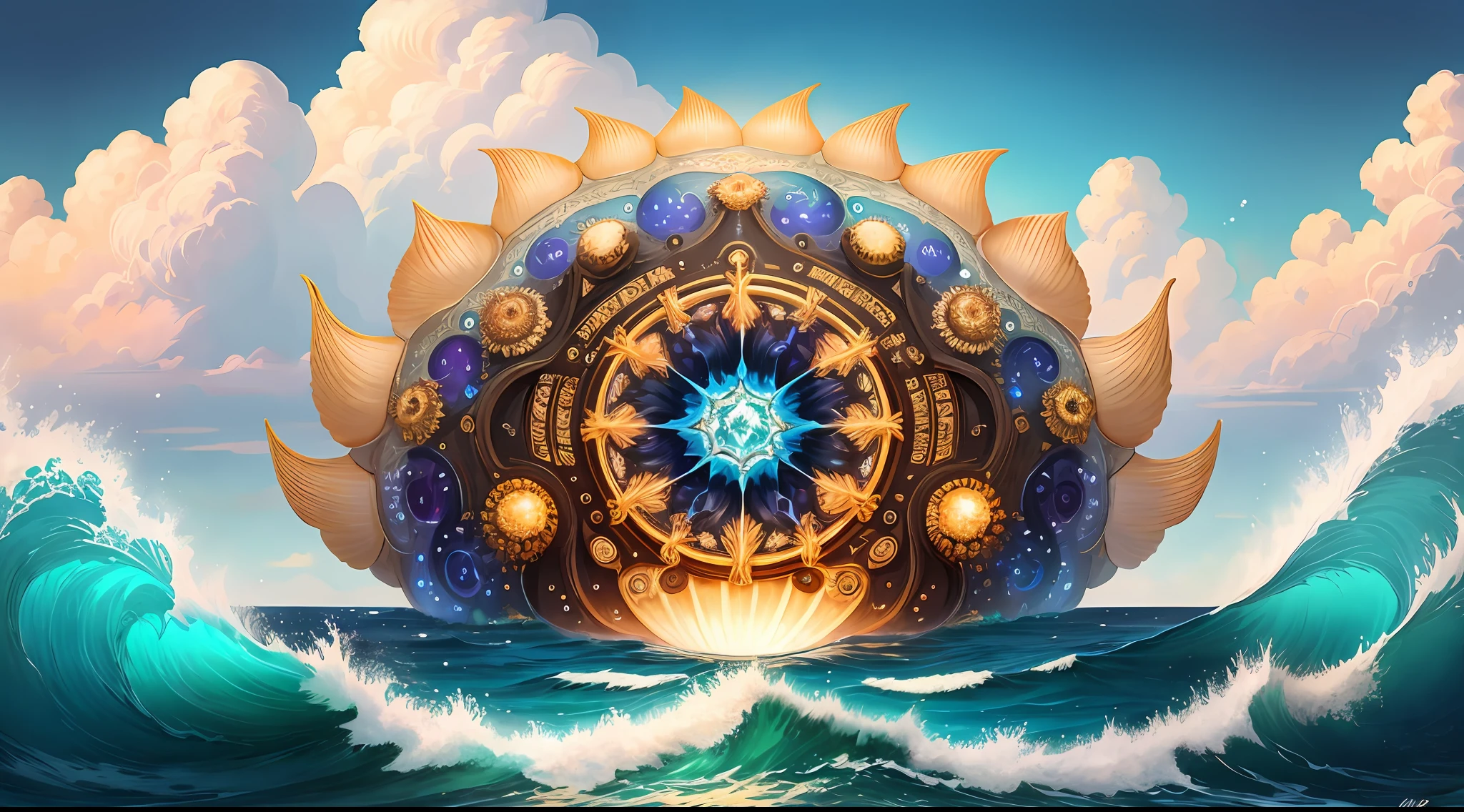 "Create a masterpiece of beautiful "giant ocean twisted Mandelbrot fractal shell, golden pearl nacre" with ultra-detailed concept art inspired. Unleash your inner Cu73Cre4ture programmer with the power of steady diffusion and bring your imagination to life! ", high detail, 8k