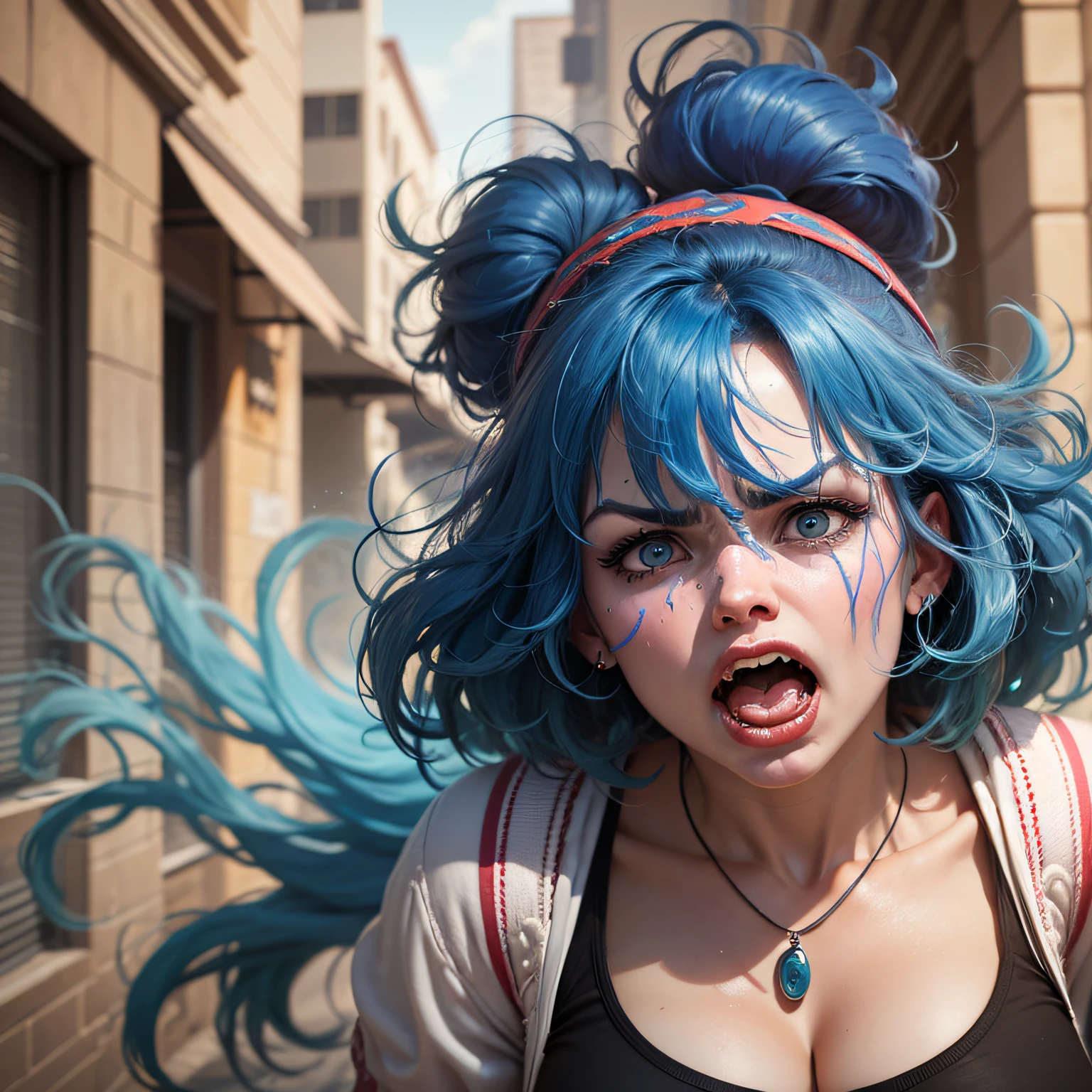 She's a fat blue-haired woman, screaming angrily, crazy in the head, radical feminist, pretty ugly