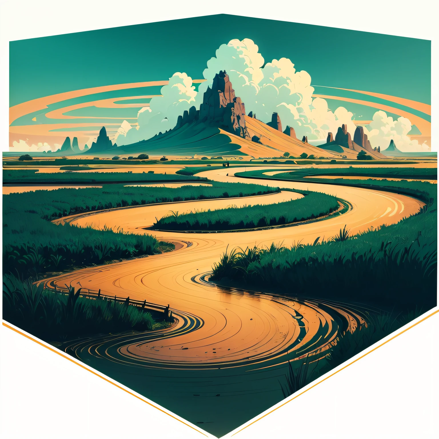 art style print in vector with the theme northeastern sertão, specifically in the backlands of Ceará --auto
