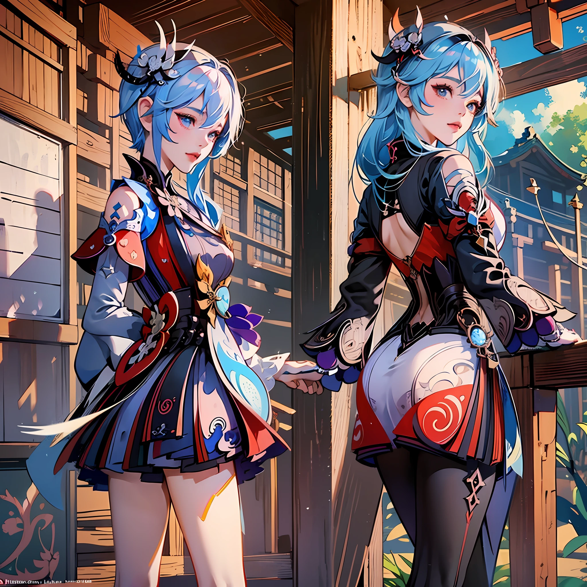 anime girl in red and black outfit posing on a wooden railing, cushart krenz key art feminine, keqing from genshin impact, zhongli from genshin impact, ayaka genshin impact, high detailed official artwork, genshin, official artwork, trending on cgstation, onmyoji portrait, onmyoji detailed art, genshin impact