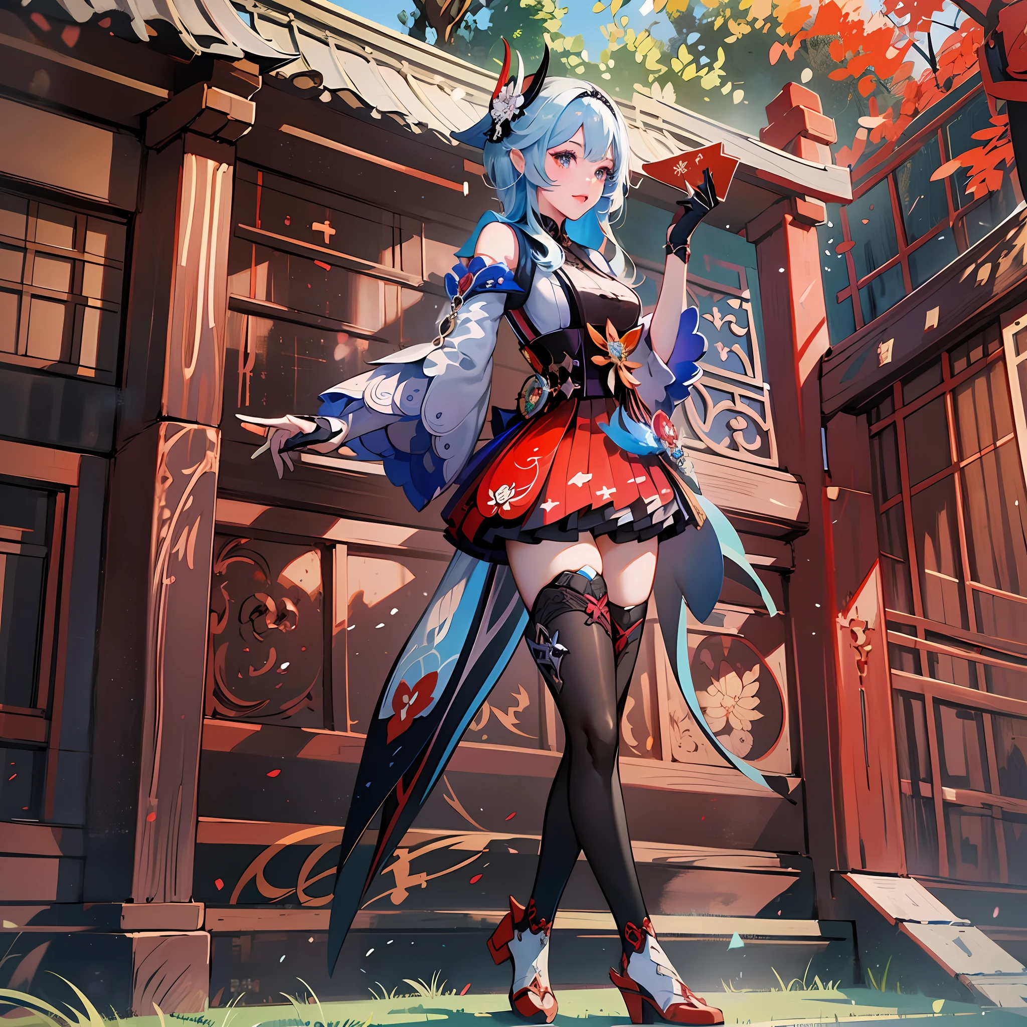anime girl in red and black outfit posing on a wooden railing, cushart krenz key art feminine, keqing from genshin impact, zhongli from genshin impact, ayaka genshin impact, high detailed official artwork, genshin, official artwork, trending on cgstation, onmyoji portrait, onmyoji detailed art, genshin impact