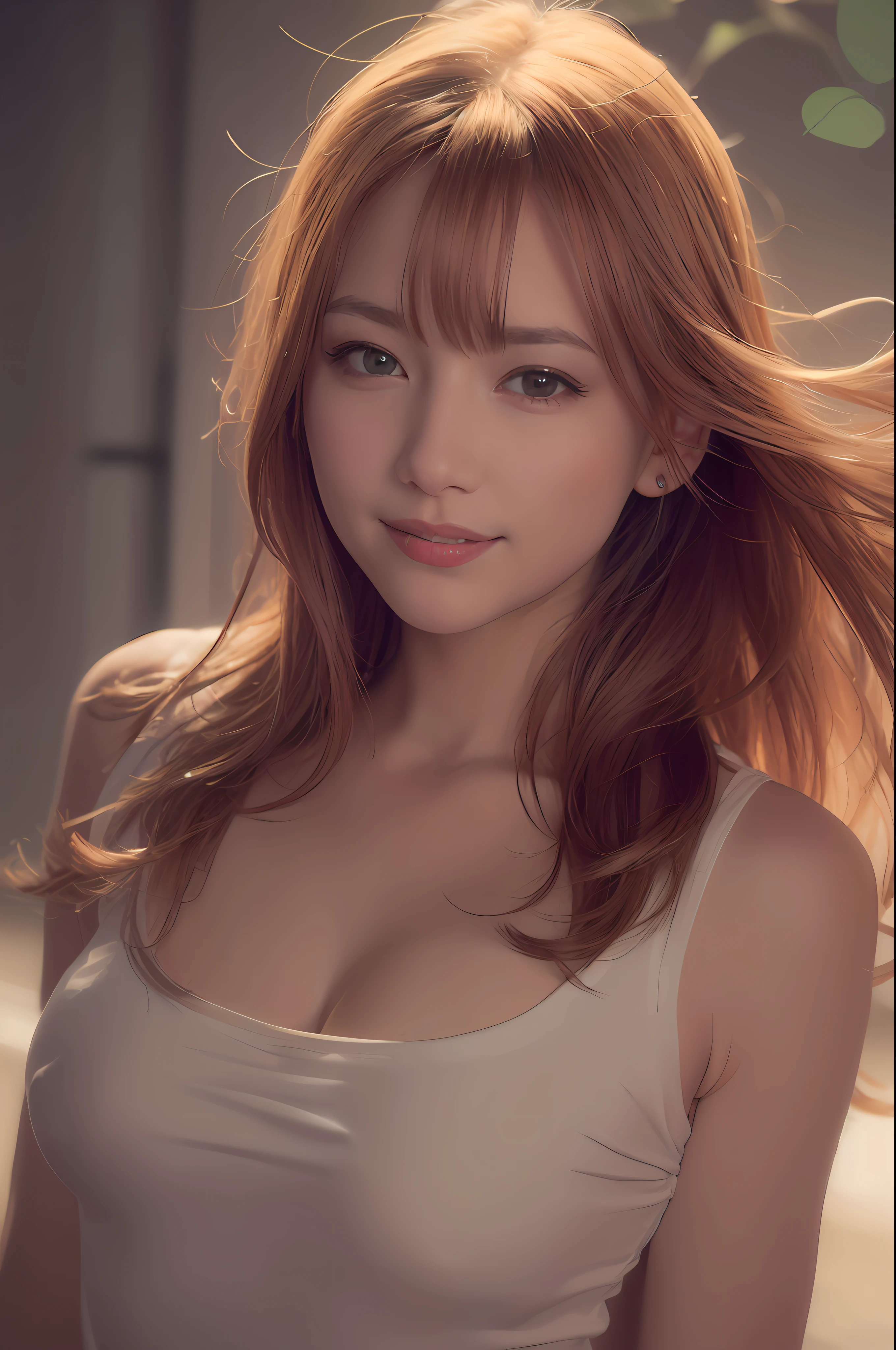 (8K, Best Quality, Masterpiece: 1.2), (Realistic, Photorealistic: 1.37), Super Detail, 1 Girl, Pretty, Solo, (Red Nose), (Smile: 1.15), (Mouth Closed) ) small breasts, beautiful eyes, (long hair: 1.2), floating hair Novafrog style, upper body