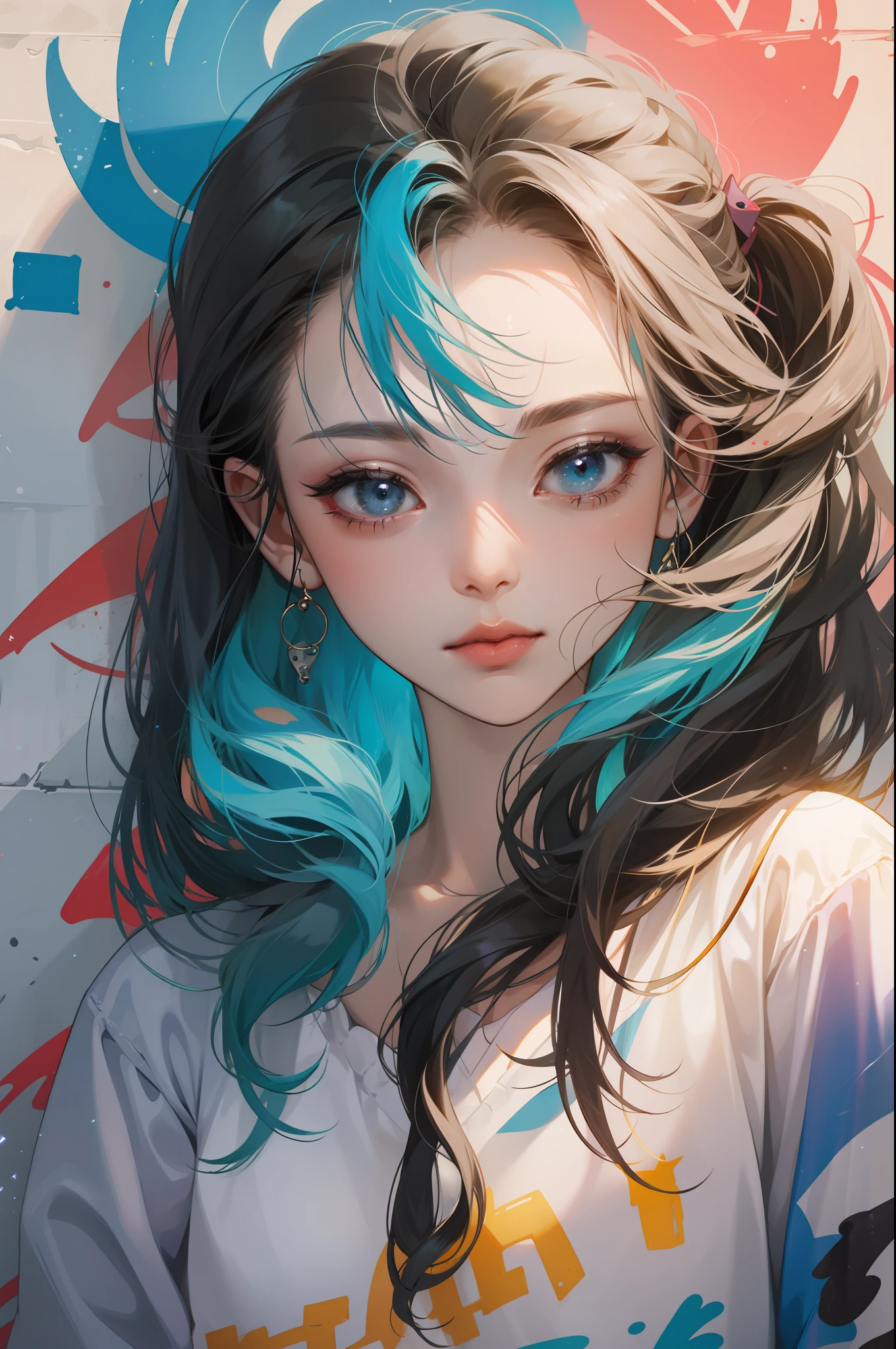 1 cute little girl avatar, graffiti art, perfect light, delicate face, do not show hands