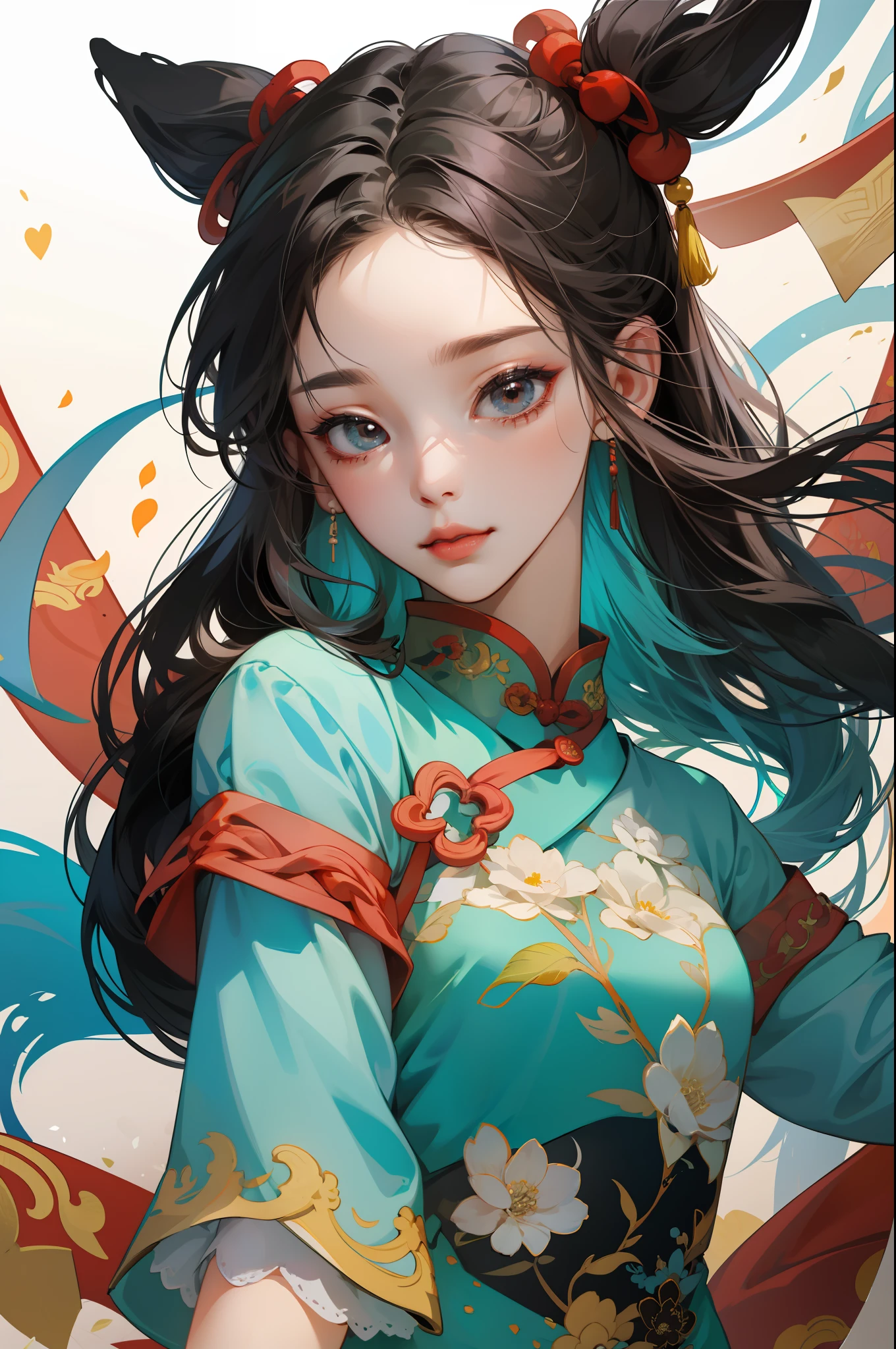 1 cute little girl avatar, Chinese style, cheongsam, face close-up