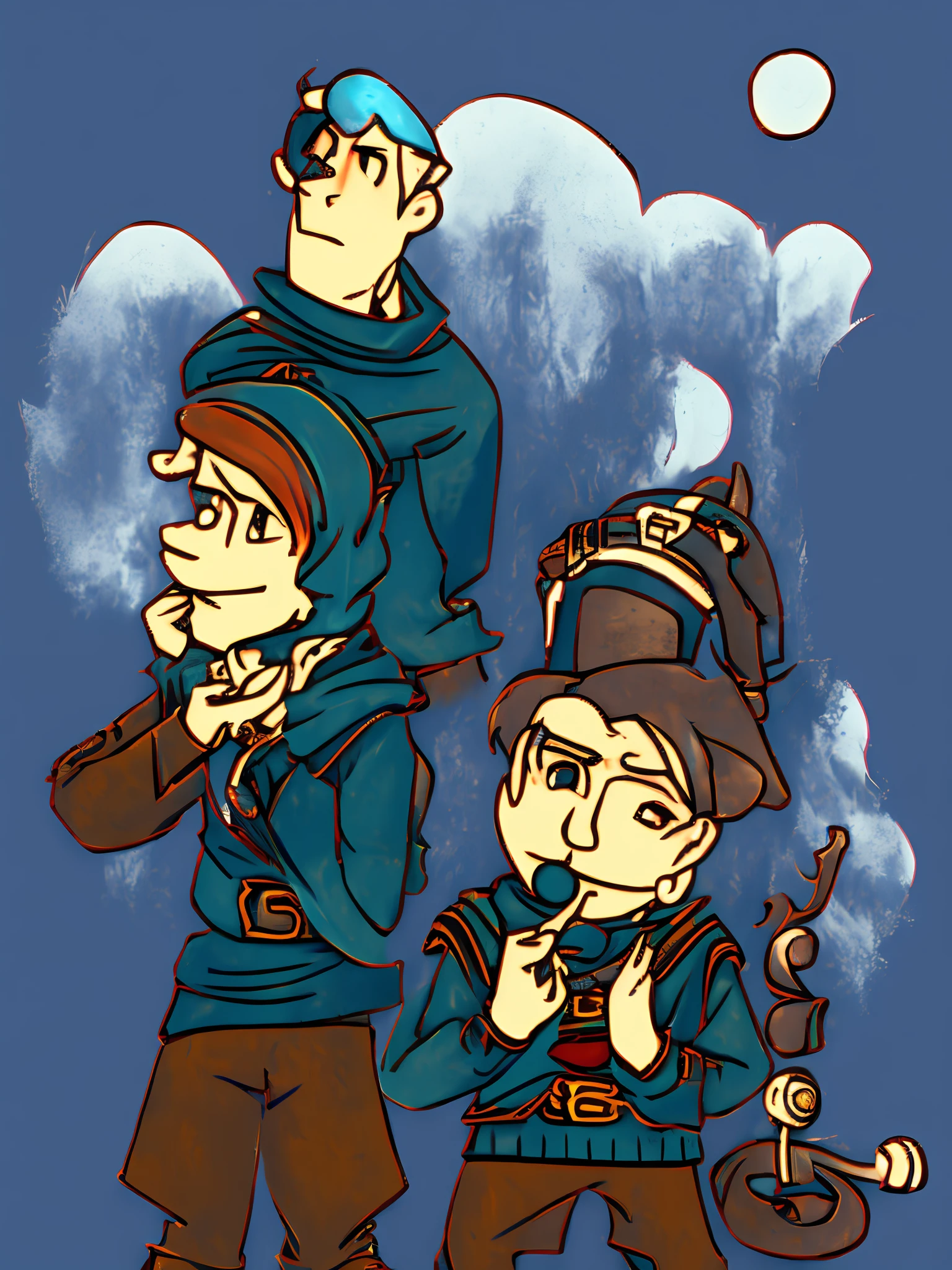 Dwarf, blue hair, blue sweater, blue theme, young, dwarf ager, rpg, bard, instrumentalist, Scottish harmonica