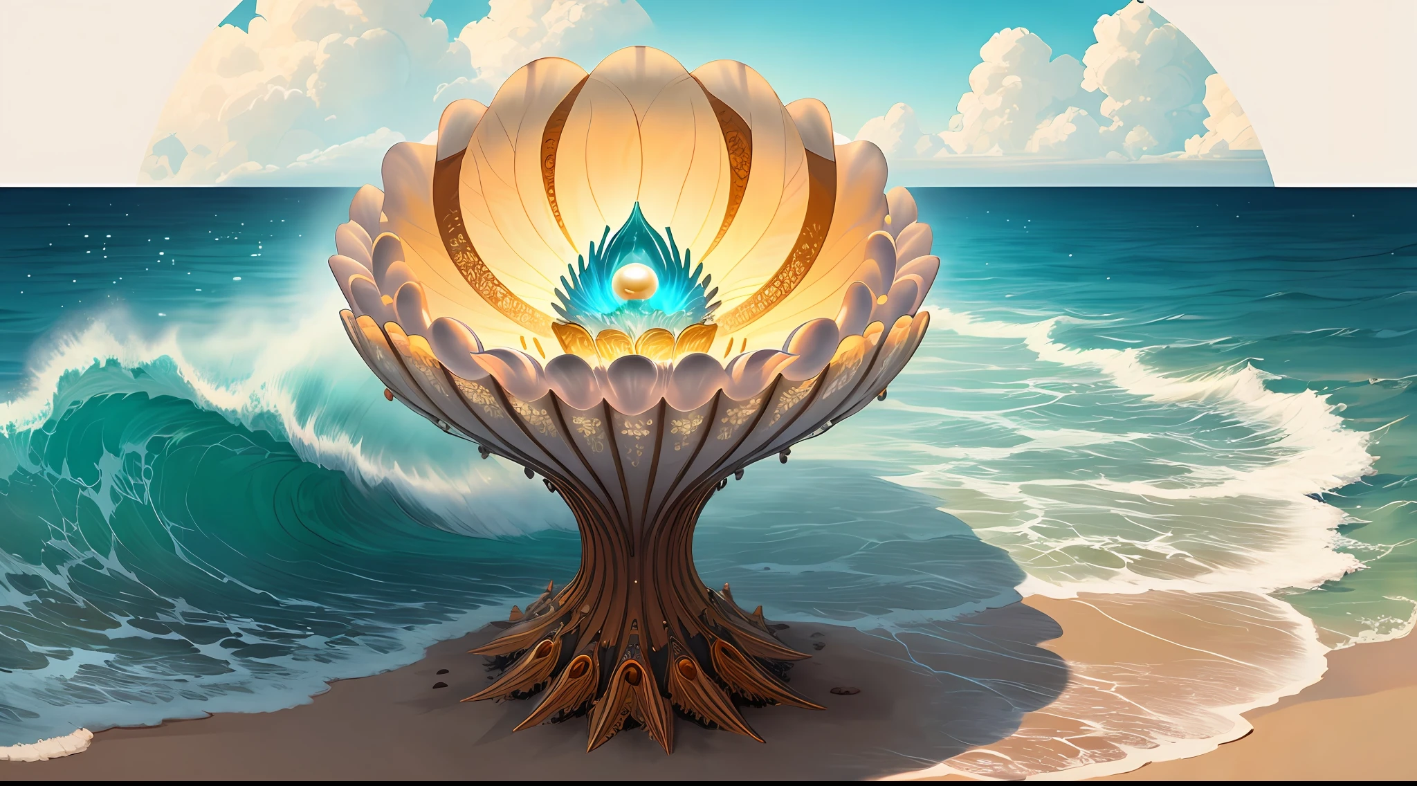 "Create a masterpiece of beautiful "giant ocean twisted Mandelbrot fractal shell, golden pearl nacre" with ultra-detailed concept art inspired. Unleash your inner Cu73Cre4ture programmer with the power of steady diffusion and bring your imagination to life! ", high detail, 8k