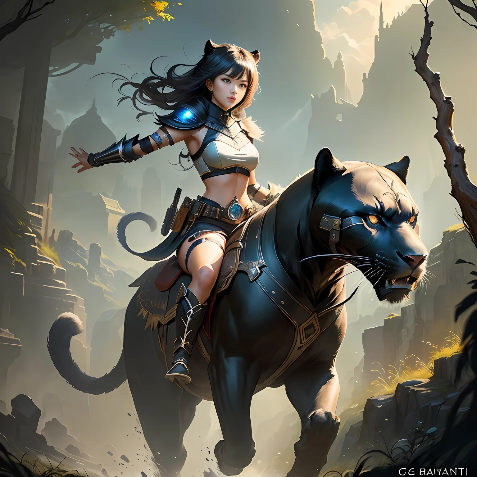 "Riding a Big Black Panther" (riding a big black panther), CGSOCIETY, Fantasy Art Behans, Pan Chengwei on ArtStation, Fantasy Art Style, [CGSOCIETY Trends]!, Deviantart artstation cgscosiety