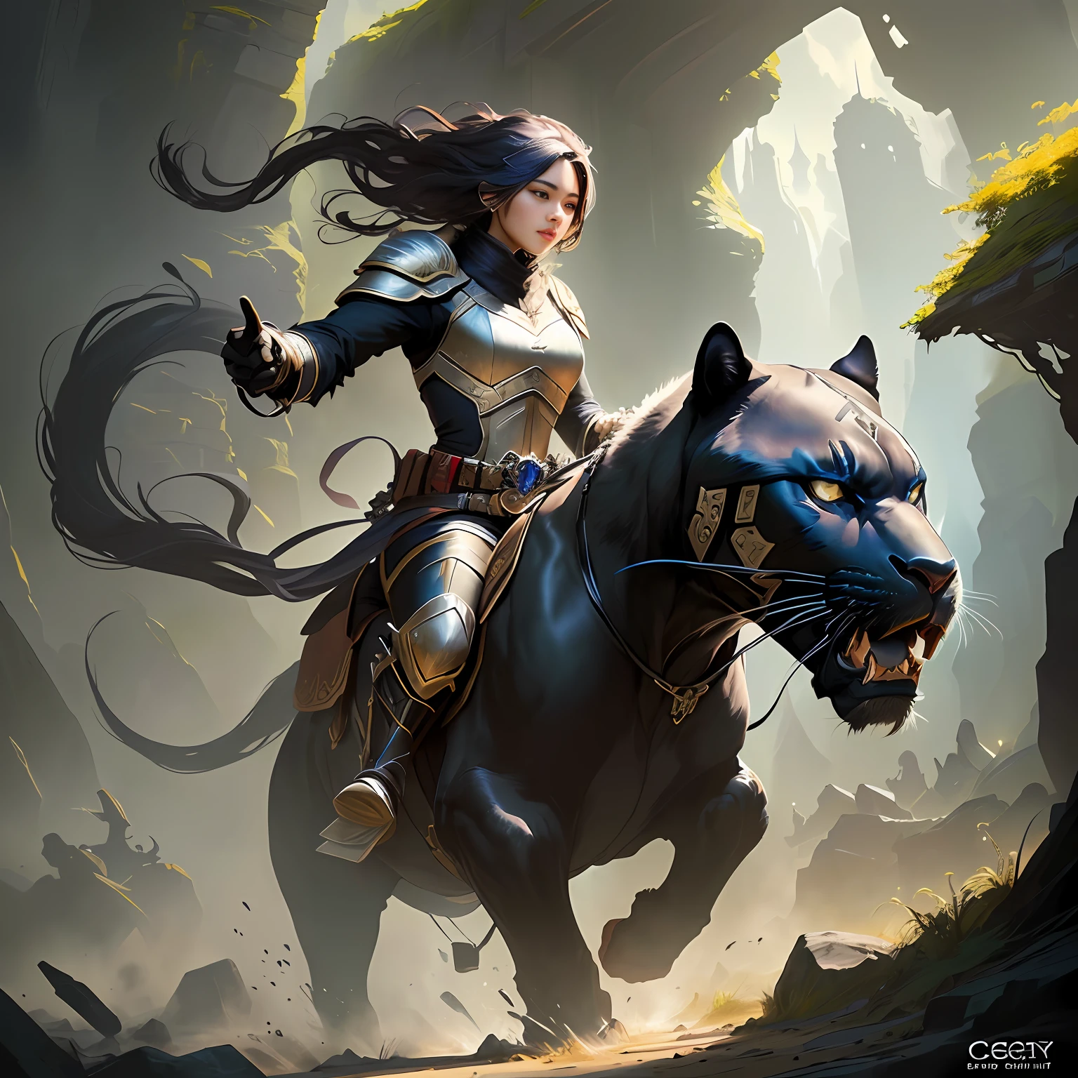 "Riding a Big Black Panther" (riding a big black panther), CGSOCIETY, Fantasy Art Behans, Pan Chengwei on ArtStation, Fantasy Art Style, [CGSOCIETY Trends]!, Deviantart artstation cgscosiety