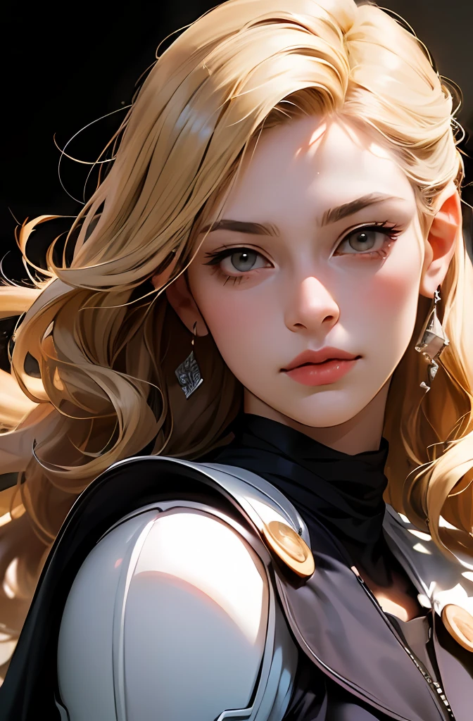 (woman, 30 years old) ,female ((light brunette)), (round face) ,(esturo blonde hair), long curly hair,dark brown eyes, fleshy lips, Latin American, kentaru miura, berserk, manga --auto