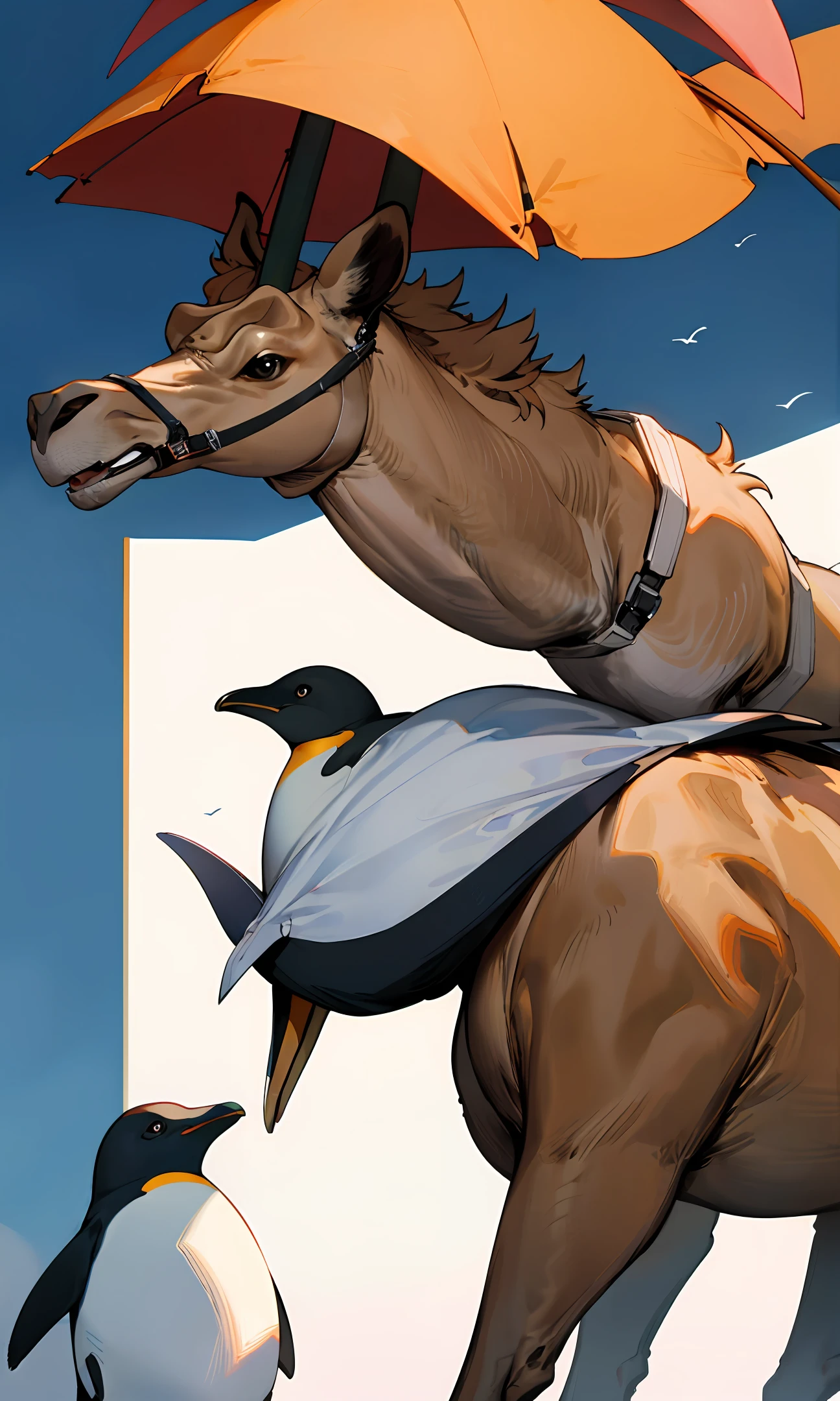 Penguin, mounted, camel,4k