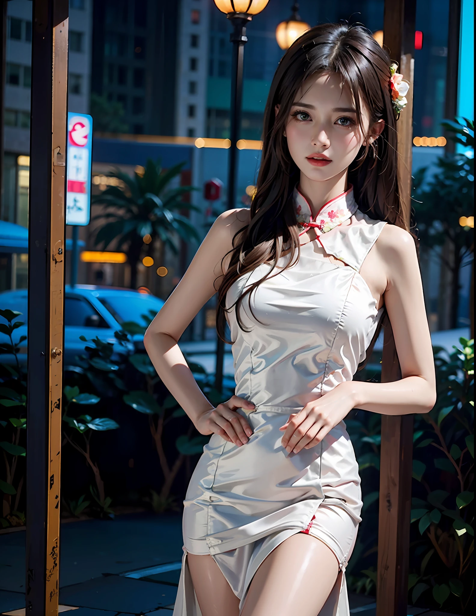 (8k, RAW photo, best quality, masterpiece: 1.2), (realistic, photorealistic: 1.37), single girl, cityscape, night, rain, wet, cowboy style, professional lighting, photon mapping, radio city, chinese doll, ripped, chemise, big breasts, nurse, wedding dress