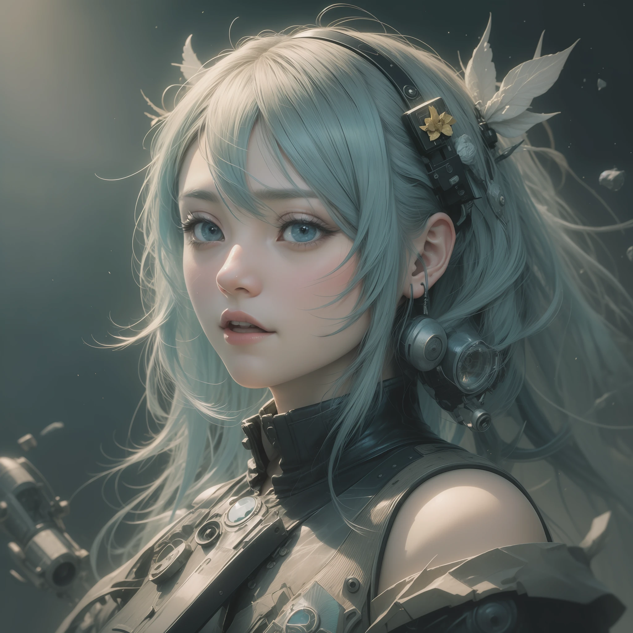 Hatsune Miku, ((hyper detail)) (Real: 1.5), (Raw photo: 1.4), (Photorealistic: 1.3), (Masterpiece), highest quality, highest quality, highly detailed CG Unity 8k wallpaper, detailed and complex, original, miracle witch, turbulent space, flowers, high resolution, :( detail face: 1.2): 0.2], film grain, (high detail skin: 0.9), 8k, Detailed gradient background, distant, full body
