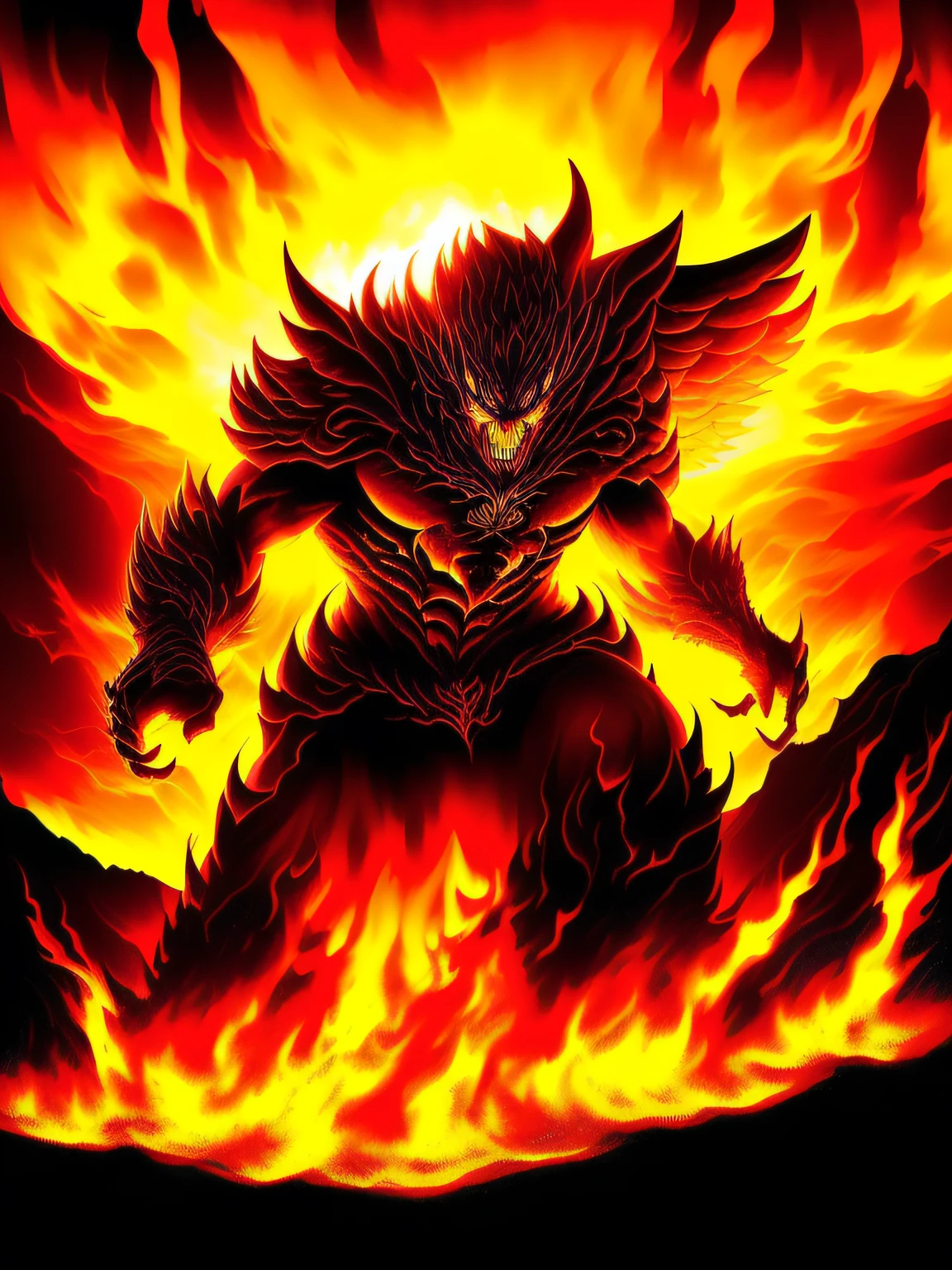 8K, cinematic, high resolution, close up, a dynamic and visually intense digital artwork that portrays an epic battle in a hellish scene. Depict a chaotic and fiery landscape with billowing clouds, engulfed in flames, and Earth in a state of turmoil. Position the angel and demon as the central figures in the composition, locked in an intense combat. Render the angel with divine radiance, depicting flowing robes, majestic wings, and a determined expression. Contrastingly, depict the demon with menacing features, dark and twisted form, and a ferocious countenance. Emphasize their respective powers and distinct characteristics through intricate details. Surround the battlefield with a hellish landscape, combining elements of fire, clouds, and chaos. Illustrate raging infernos, with flames licking the terrain and engulfing the surroundings. Use a mix of warm tones such as reds, oranges, and yellows to enhance the intensity of the scene. Incorporate billowing clouds and smoke, adding to the atmosphere of turmoil and destruction. Depict swirling shapes and dark shadows within the clouds, hinting at the otherworldly forces at play. This will enhance the dramatic impact of the composition. Show Earth in a state of chaos beneath the battleground. Illustrate crumbling buildings, shattered landscapes, and chaotic elements such as stormy seas or tornadoes. Capture the devastation and sense of despair, underscoring the gravity of the conflict between good and evil. Through meticulous attention to detail and dynamic composition, create an artwork that captivates viewers with its intensity and symbolism. The clash between the angel and demon, the hellish scene of fire and clouds, and the Earth in turmoil will evoke a sense of awe and invite contemplation about the eternal struggle between good and evil
