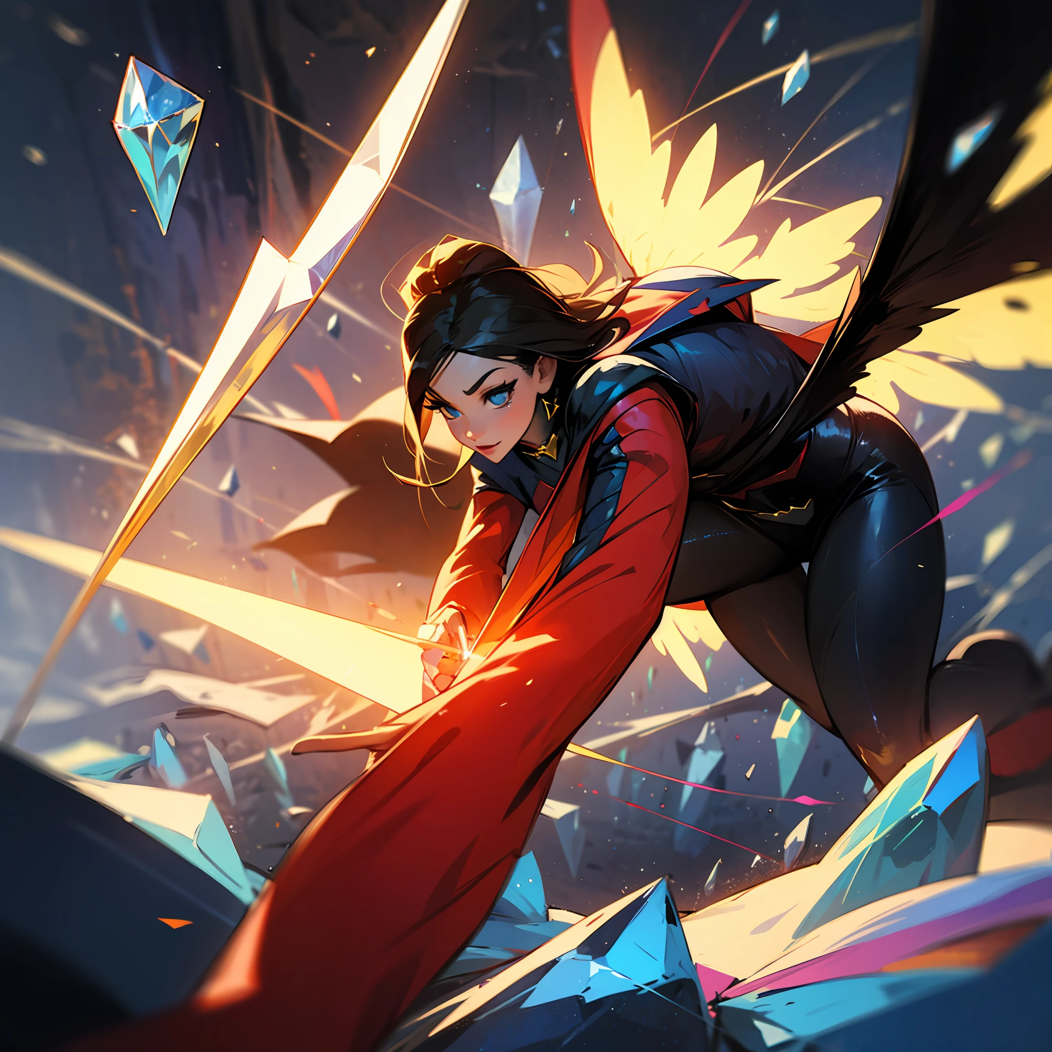 Black superheroine with crystal wings --auto
