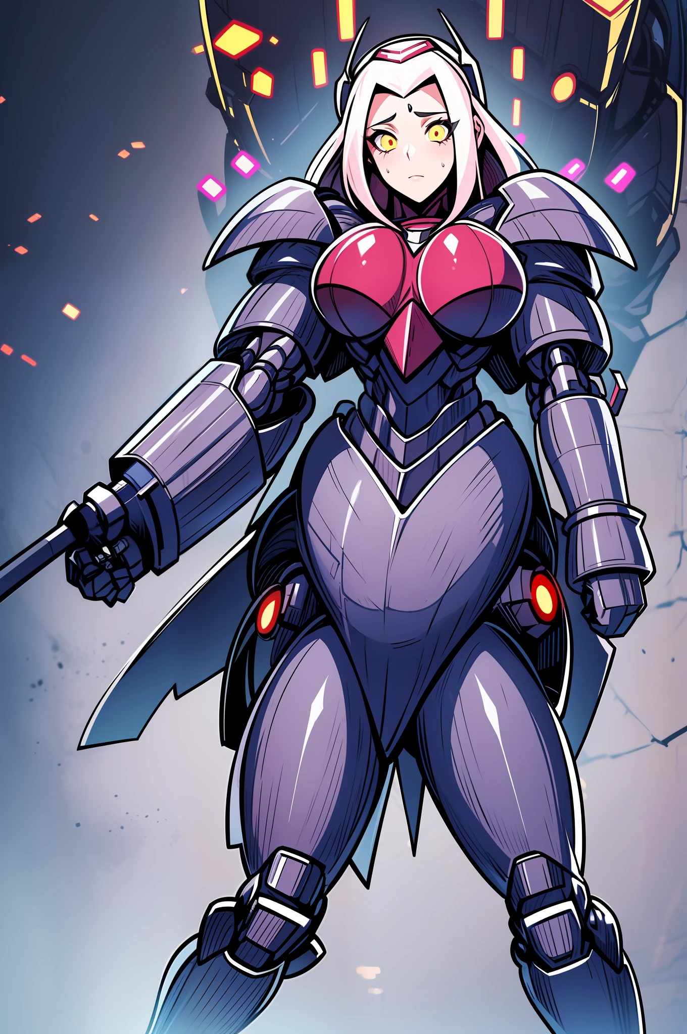 Girl fully-enveloped by cyber armor, encased from head-to-toe in heavy thick cybernetic armor, heavy armor, heavy mechsuit armor, plugsuit encased in armor, mechsuit armor, female eyes visible from visor, face from helmet looking at camera, human female eyes within mask with shock