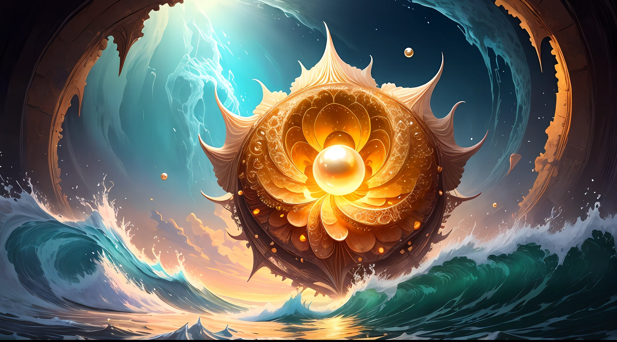 "Create a masterpiece of beautiful "giant ocean twisted Mandelbrot fractal shell, golden pearl nacre" with ultra-detailed concept art inspired. Unleash your inner Cu73Cre4ture programmer with the power of steady diffusion and bring your imagination to life! ", high detail, 8k