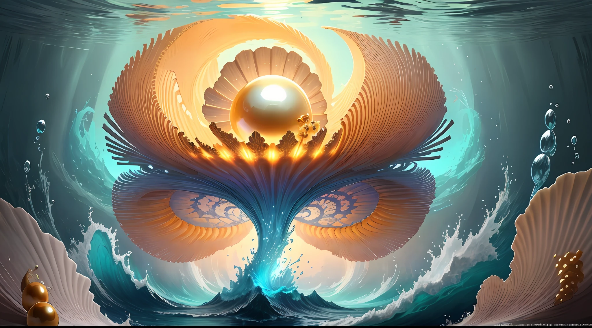 "Create a masterpiece of beautiful "giant ocean twisted Mandelbrot fractal shell, golden pearl nacre" with ultra-detailed concept art inspired. Unleash your inner Cu73Cre4ture programmer with the power of steady diffusion and bring your imagination to life! ", high detail, 8k