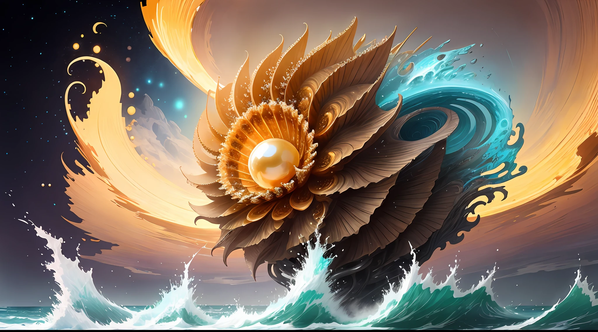 "Create a masterpiece of beautiful "giant ocean twisted Mandelbrot fractal shell, golden pearl nacre" with ultra-detailed concept art inspired. Unleash your inner Cu73Cre4ture programmer with the power of steady diffusion and bring your imagination to life! ", high detail, 8k