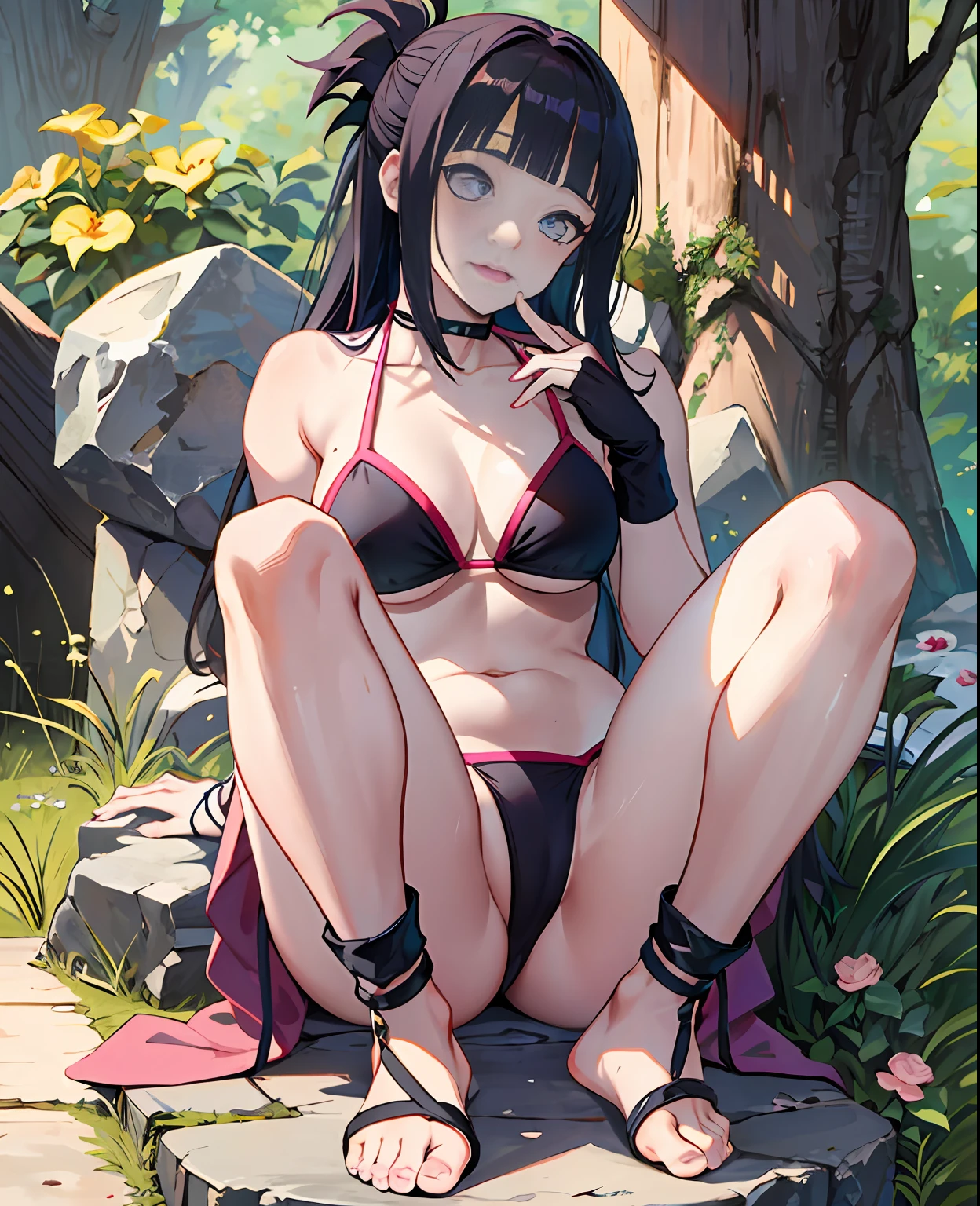 Naruto, Hinata Hinata, bikini, thong, flesh-colored stockings, no shoes