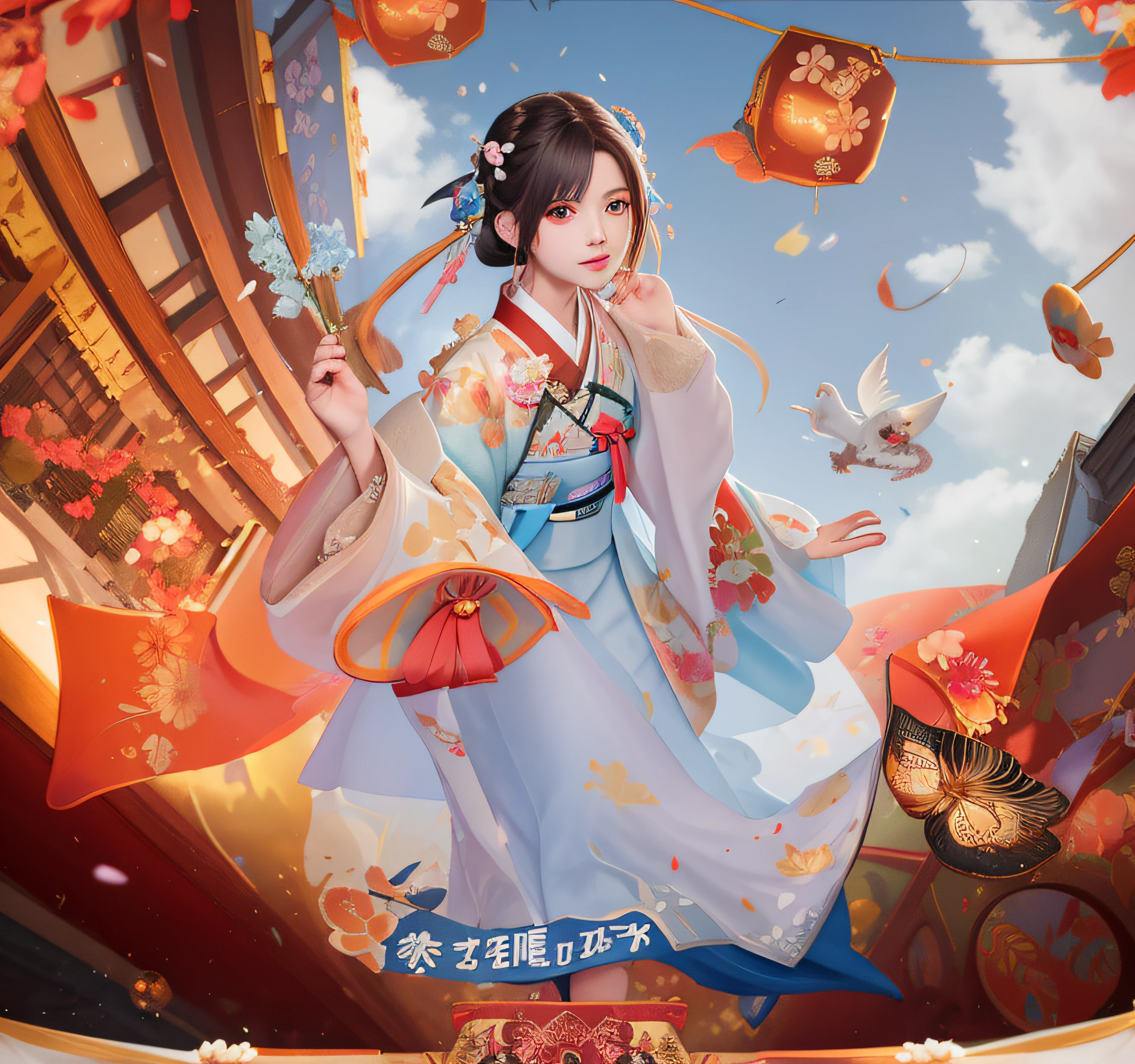 anime girl in a kimono dress with a fan in a city, trending on cgstation, guweiz, onmyoji, artwork in the style of guweiz, palace , a girl in hanfu, trending at cgstation, onmyoji detailed art, kawacy, by Yang J, guweiz on pixiv artstation