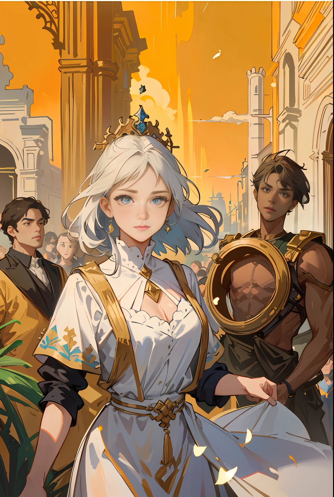 Model shooting style, (extremely detailed CG Unity 8k wallpaper), full-shot body photo of the most beautiful artwork in the world, stunning beautiful photo realistic available, super realistic super detailed photo, a beautiful girl as a female dancer entering the Loggia dei Lanzi of Florence,complex dress, banquet, crowd, [slight smile], (Sculpture of Hercules background), (princess eyes, shining pupils), detailed symmetrical beautiful hazel eyes, detailed gorgeous face, highly detailed, Vibrant, professional majestic oil painting by Ed Blinkey, Atey Ghailan, Studio Ghibli, Jeremy Mann, Greg Manchess, Antonio Moro, ArtStation Trends, CGSociety Trends, Complex, High Detail, Sharp Focus, Dramatic, Realistic Painting Art, by Midjourney and Greg Written by Rutkowski