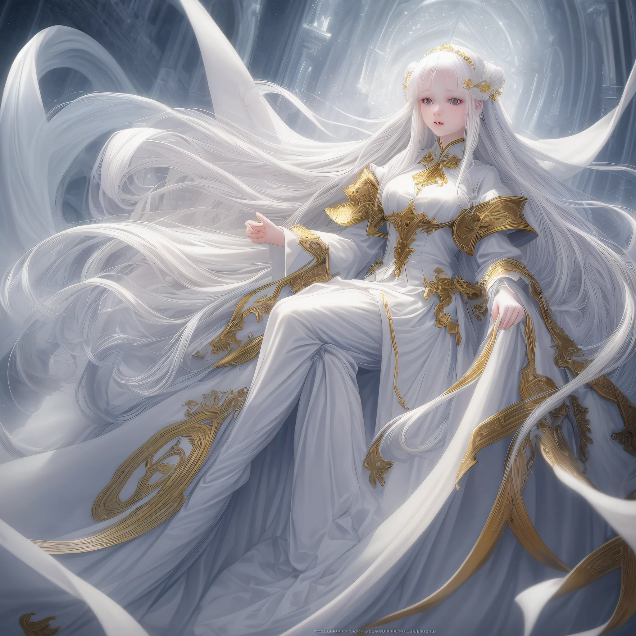 Anime Old Man Long Hair and White Dress, Wearing a Golden Crown, Beautiful Celestial Mage, Anime Goddess, Portrait Knight of the Zodiac Old Man, Time Old Man, Time Old Man, White Haired God, Celestial Old Man, Galaxy Old Man, CGSTATION Trend, Guweiz, Anime Fantasy Illustration, Beautiful Fantasy Queen, Ethereal Anime, (((Beautiful Fantasy Old Man)) --auto