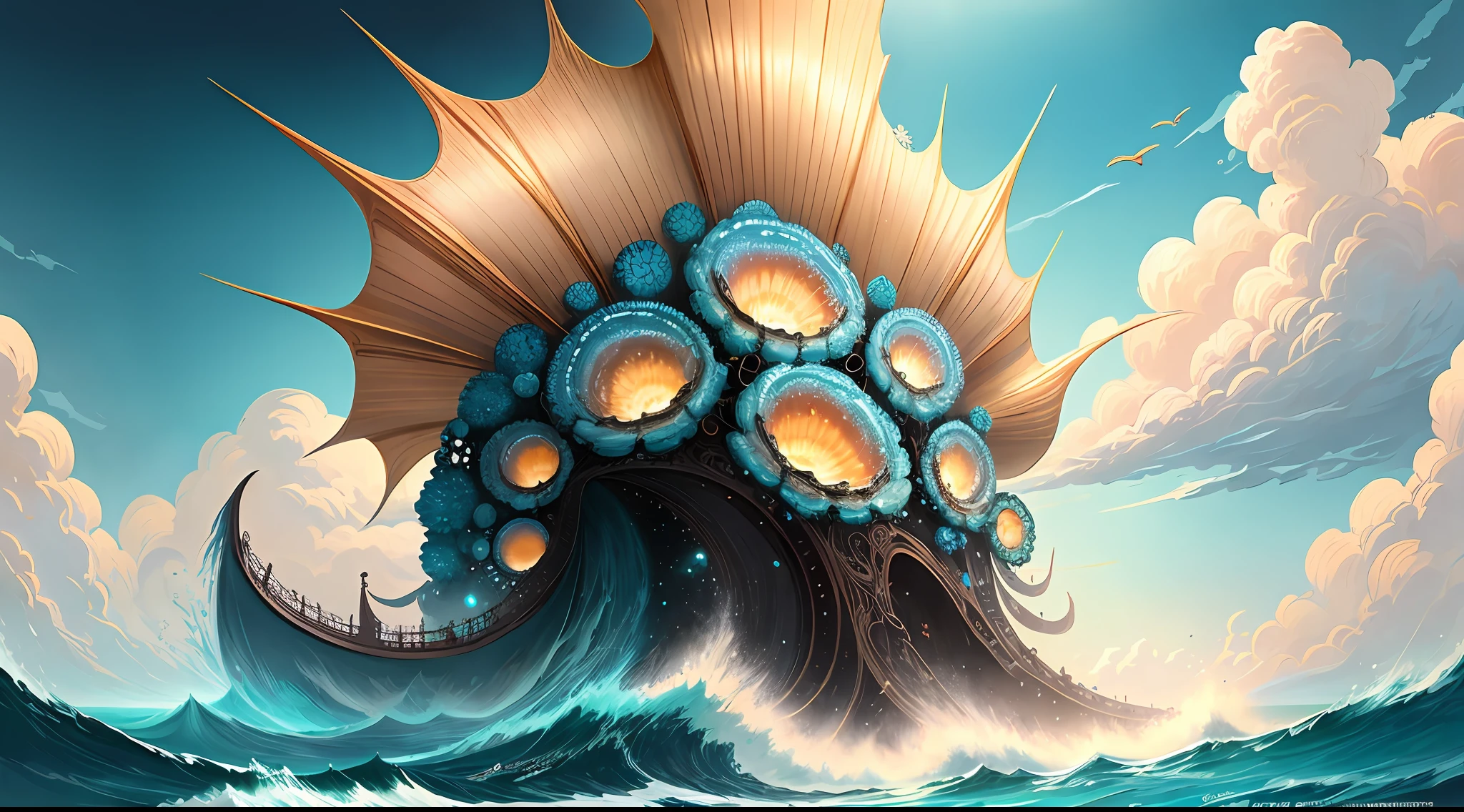 "Create a masterpiece of beautiful "giant ocean twisted Mandelbrot fractal shell, golden pearl nacre" with ultra-detailed concept art inspired. Unleash your inner Cu73Cre4ture programmer with the power of steady diffusion and bring your imagination to life! ", high detail, 8k