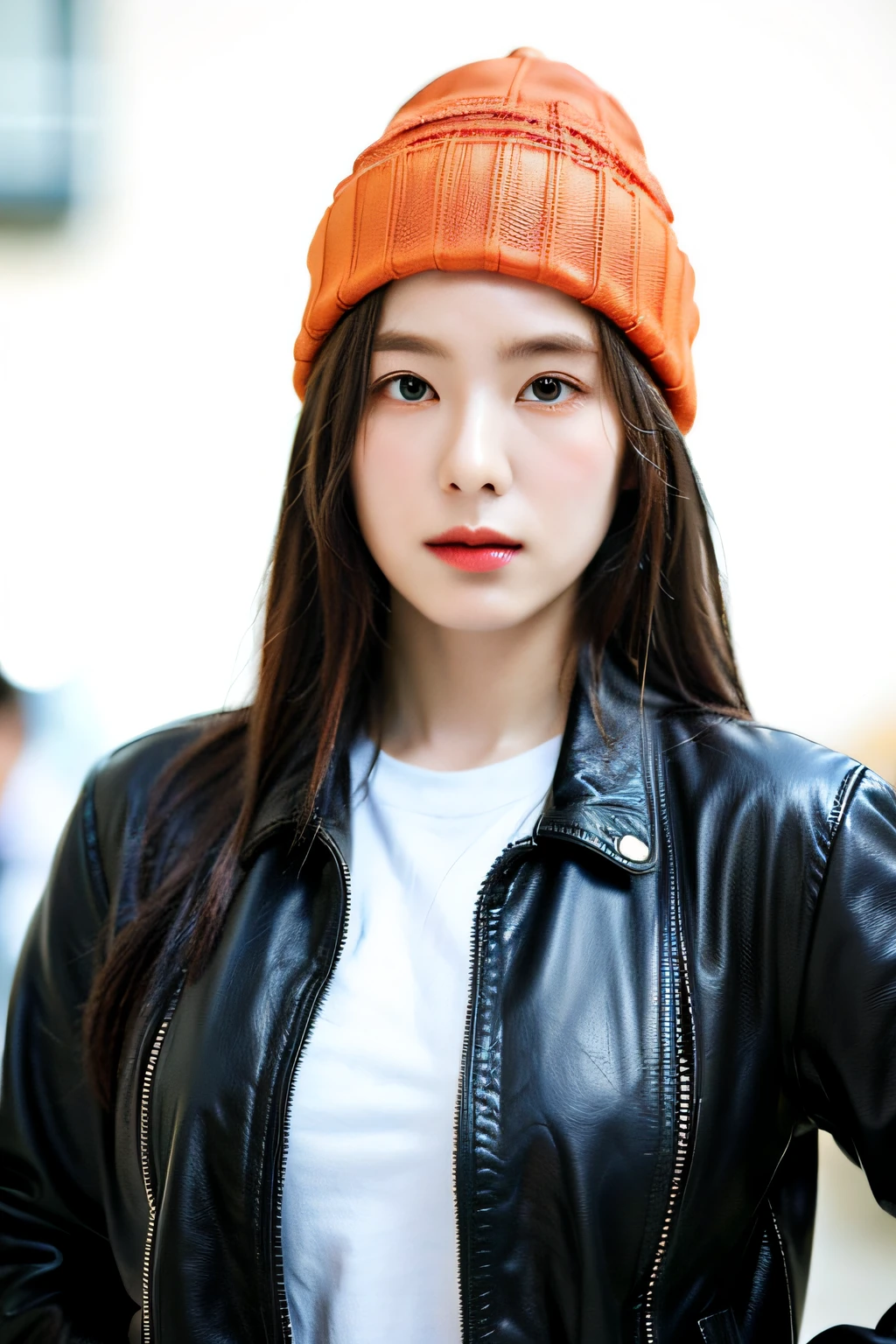 (
(8k:1.27), best quality, masterpiece, ultra highres:1.2) Photo of Pretty Japanese woman
(beautiful:1.1) (sci-fi warrior woman:1.1) space soldier, (beanie:1.61) (leather jacket:1.21) intricate elegant, fantasy, detailed, ometric by greg rutkowski and alphonse mucha, gradient lighting