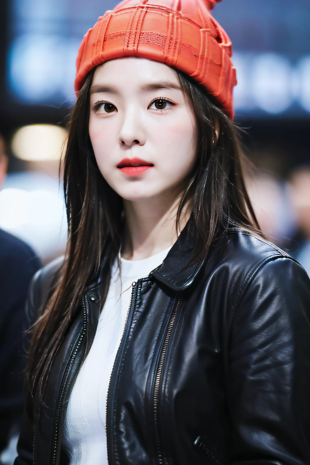 (
(8k:1.27), best quality, masterpiece, ultra highres:1.2) Photo of Pretty Japanese woman
 (beautiful:1.1) (sci-fi warrior woman:1.1) space soldier, (beanie:1.61) (leather jacket:1.21) intricate elegant, fantasy, detailed, ometric by greg rutkowski and alphonse mucha, gradient lighting