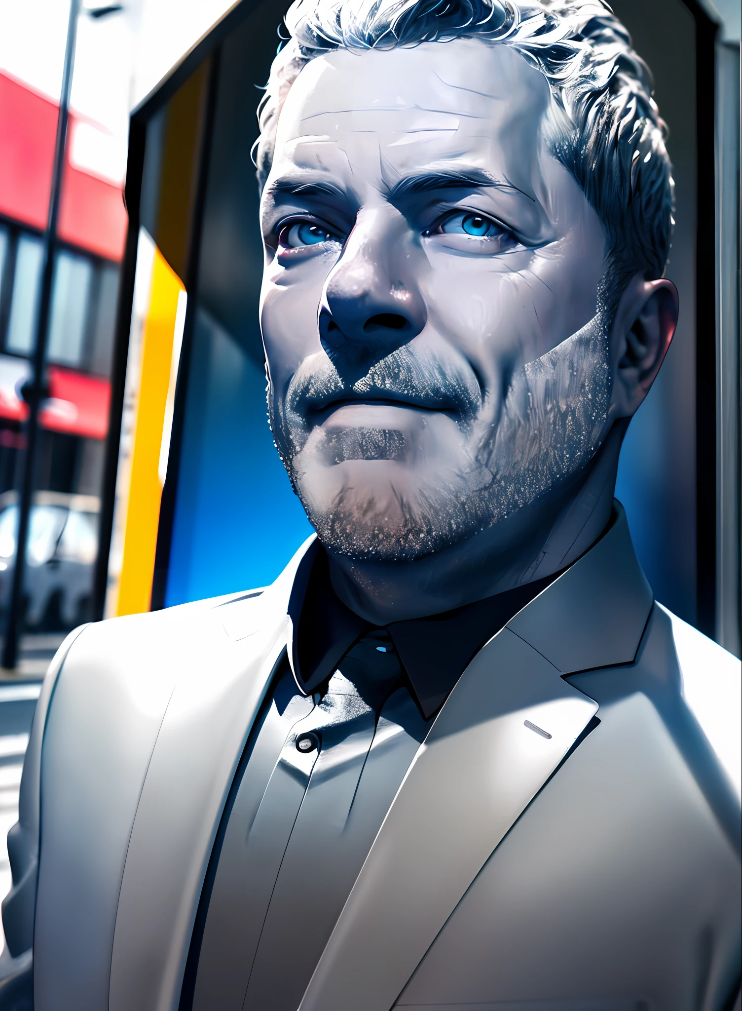 a full-body portrait of a man Luiz Inácio Lula , wearing a Superman outfit, detailed face, (perfect eyes), (highly detailed skin: 1.1) , professional photography, soft lighting, photorealistic, sunny, standing on a city street background, depth of field, RAW,, sharp focus, 8k, HD, high resolution, DSLR, high quality, Fujifilm XT3, film grain, award-winning, masterpiece
