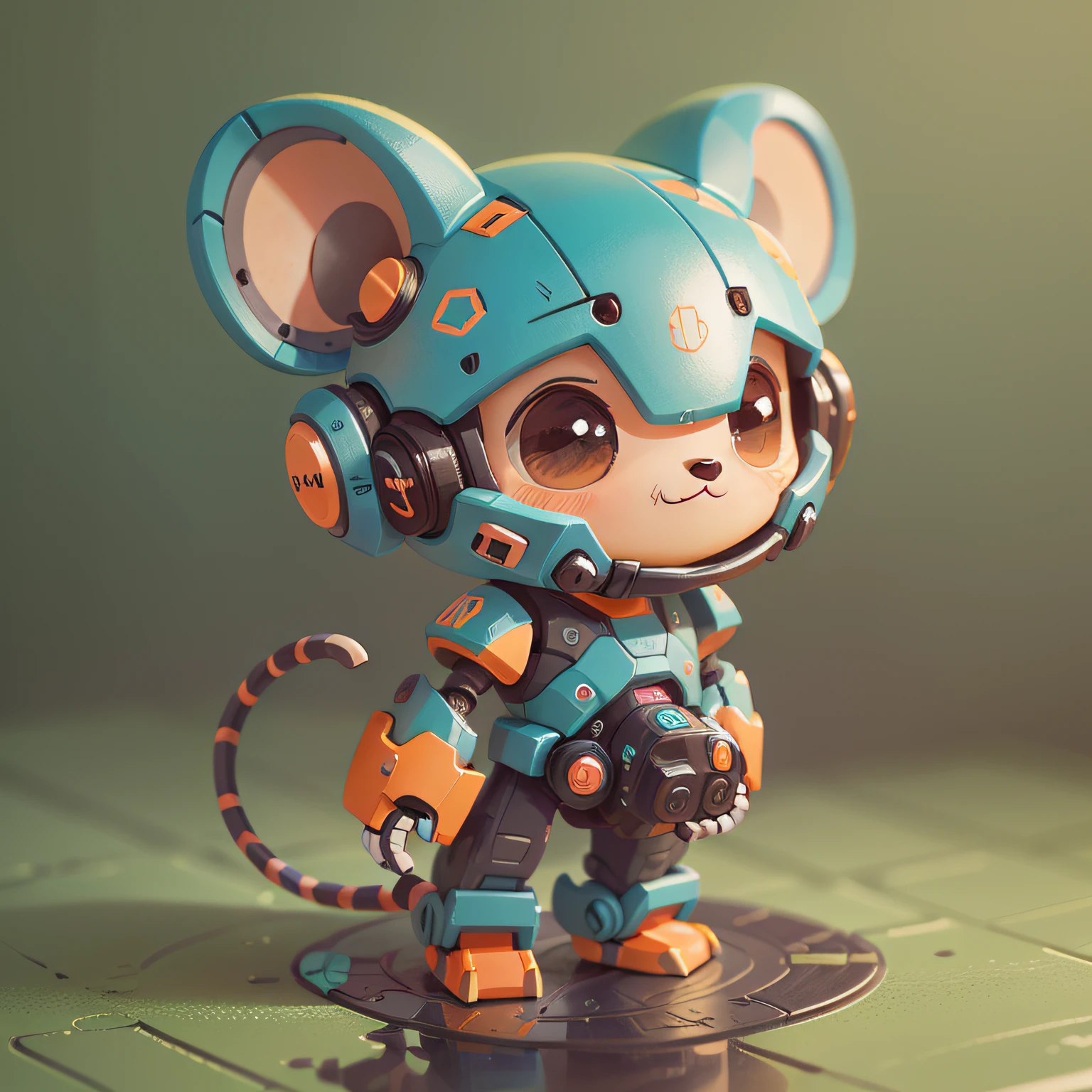 chibi, mouse, cute, mice robot, high tech, blue and orange color,  bigbadejo, full body, masterpiece, 3D Rendering, Best Quality, Lots of Detail, (plain background), vinyl toy figurine, (perfect hands), (5 fingers on each hand)