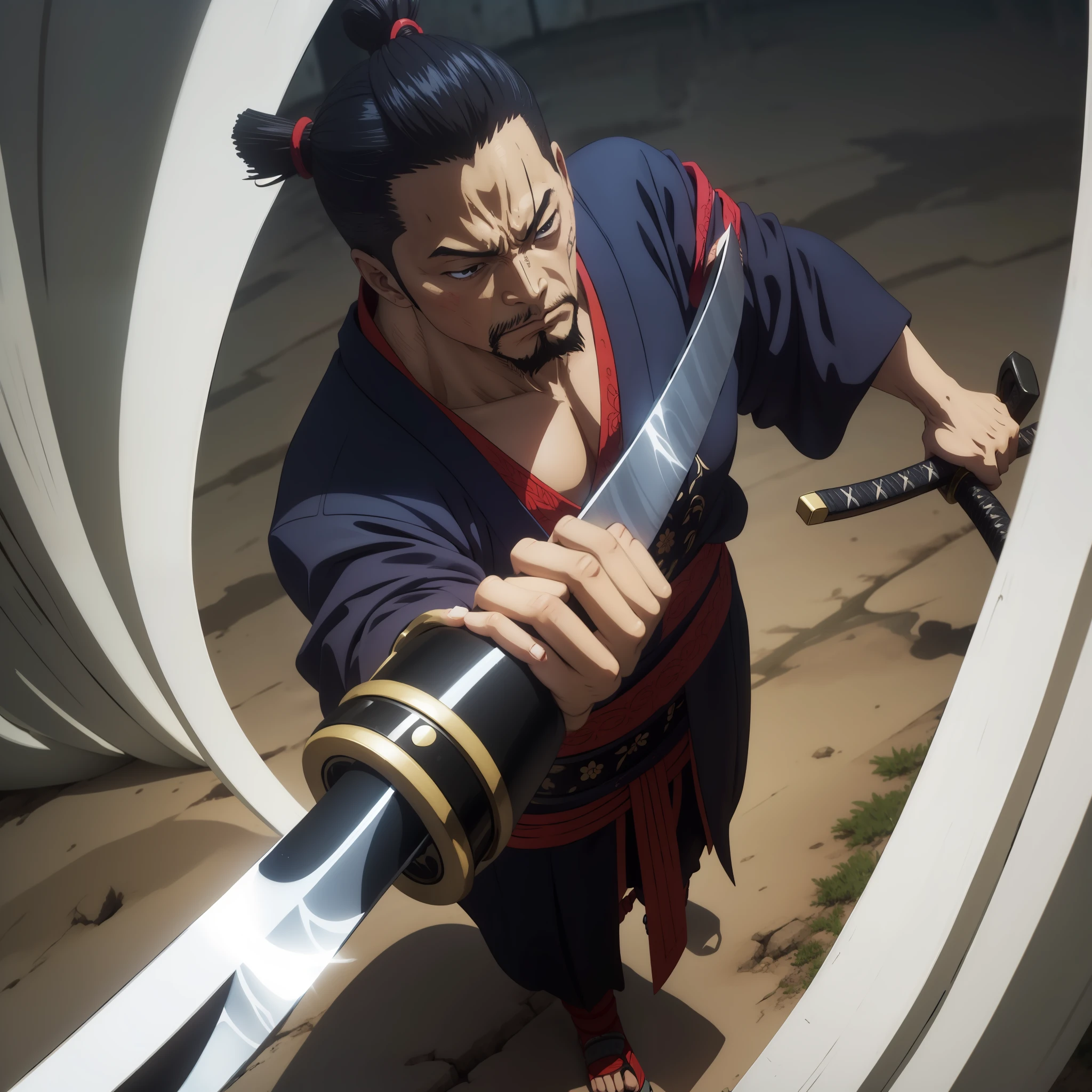 Samurai, anime samurai, holding sword with both hands, odachi, fighting a demi god