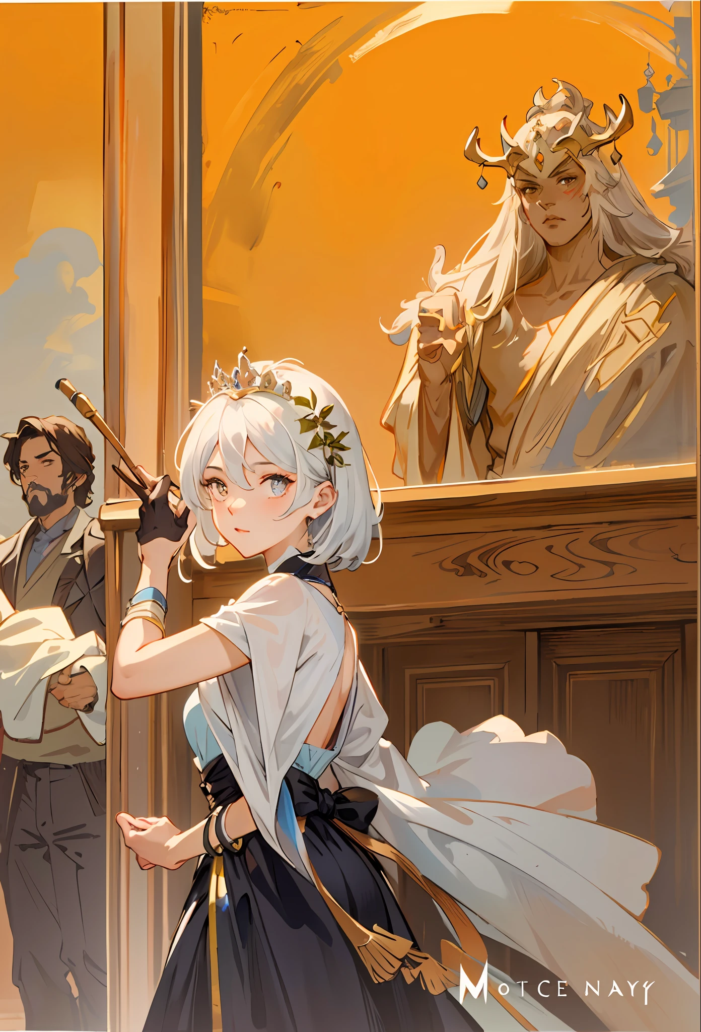 Model shooting style, (extremely detailed CG Unity 8k wallpaper), full-shot body photo of the most beautiful artwork in the world, stunning beautiful photo realistic available, super realistic super detailed photo, a beautiful girl as a female dancer entering the Loggia dei Lanzi of Florence,complex dress, banquet, crowd, [slight smile], (Sculpture of Hercules background), (princess eyes, shining pupils), detailed symmetrical beautiful hazel eyes, detailed gorgeous face, highly detailed, Vibrant, professional majestic oil painting by Ed Blinkey, Atey Ghailan, Studio Ghibli, Jeremy Mann, Greg Manchess, Antonio Moro, ArtStation Trends, CGSociety Trends, Complex, High Detail, Sharp Focus, Dramatic, Realistic Painting Art, by Midjourney and Greg Written by Rutkowski