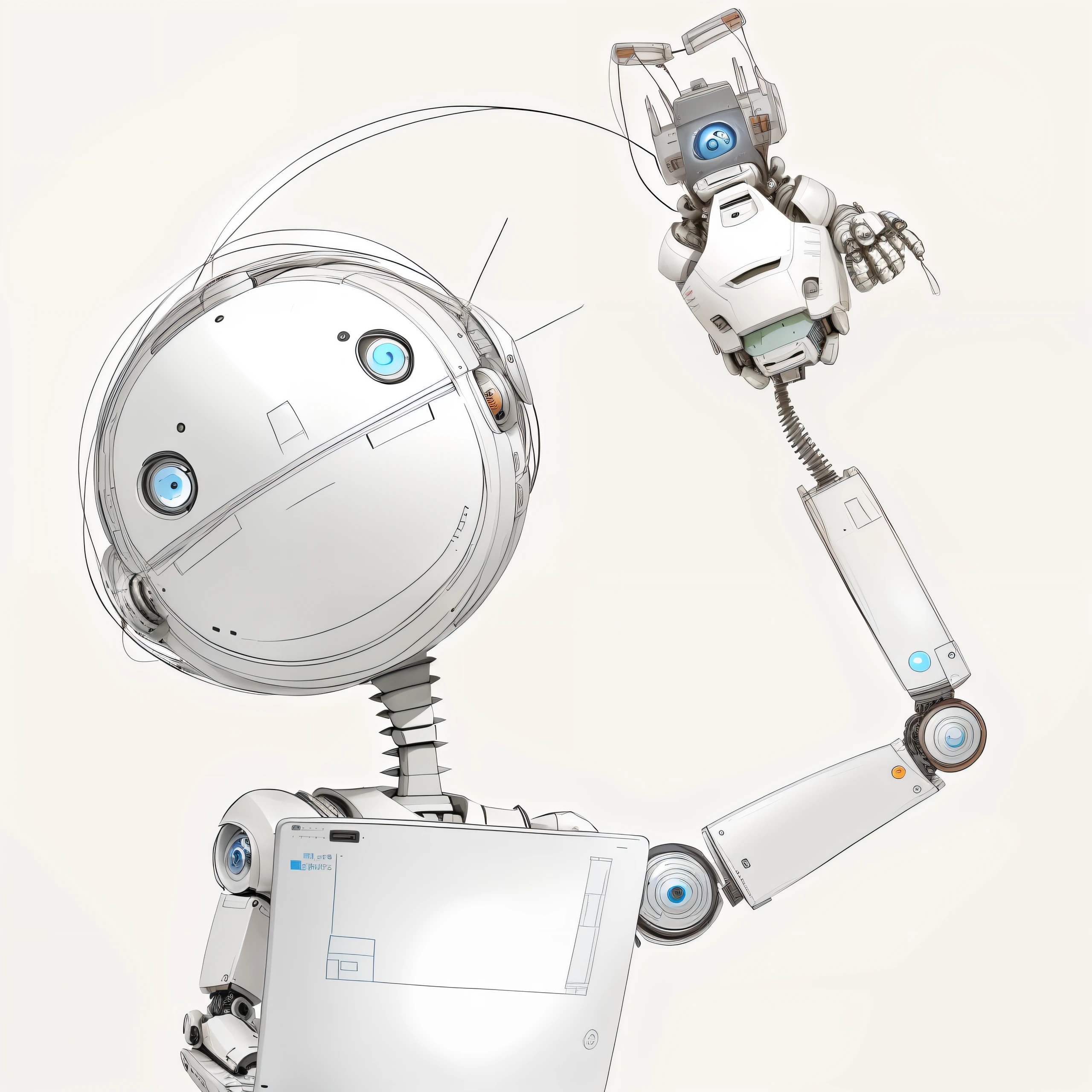 drawing of a robot with a laptop and a head, portrait of a robot, ((robot)), robot portrait, anthropomorphic robot [ thing ], a robot, robot with human face, friendly robot, robotic head, robot head, half robot, tintoy characterdesign robot, round robot, cute robot, robotic face, robotic feeling, sleek robot