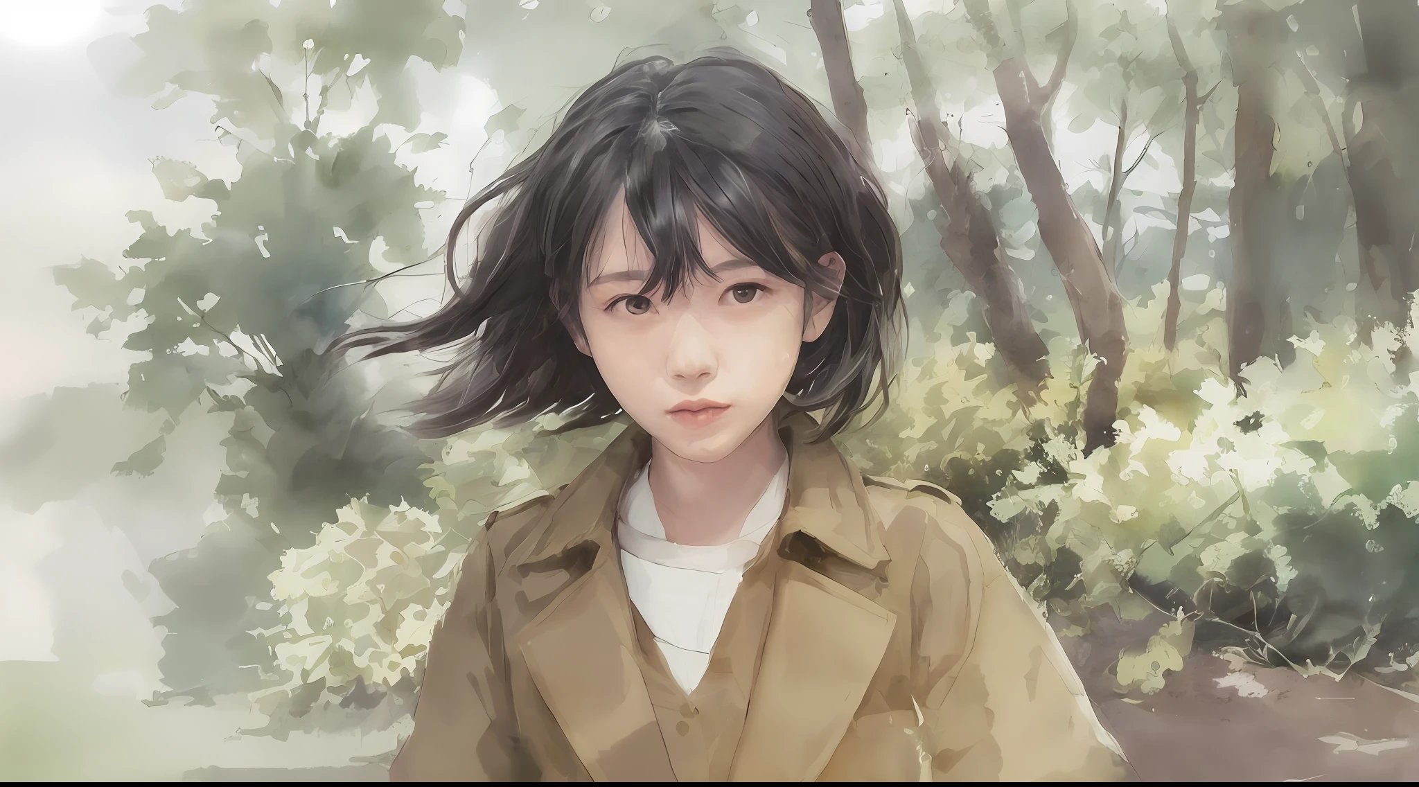 (Masterpiece, Real: 1.4), (Very Complex: 1.2), Portrait, (Upper Body: 1.2), (From the front: 1.3), Clothes are orthodox recruit suit, very long smooth black hair, chest, sky, looking at the viewer, Japan about 22 years old, head tilt, wind, cloud, outdoor, rain, 1 girl, solo, ultra high definition, 8K UHD, film grain, perfect anatomy, exquisitely detailed skin, Best Shadows, Delicate, RAW, High Resolution, Clean Line