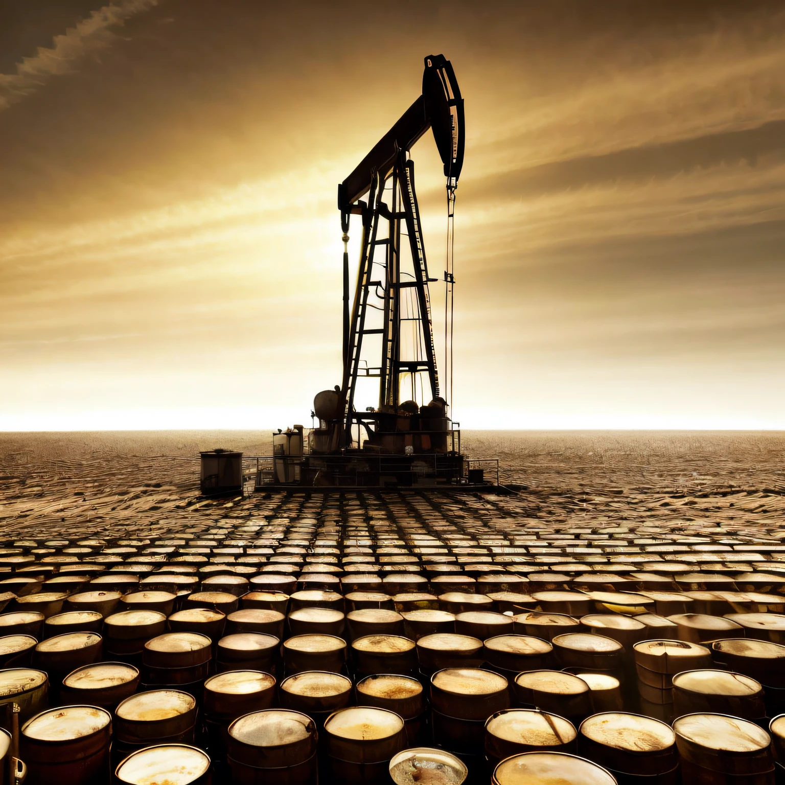 arafed oil barrels in a field with a pump in the background, oilfield scene, oil dereks on horizon, oil rig, reflection on the oil, crude, intricate oil sweeps, dripping oil, oil like flowing, oily substances, oil spills, photo shot, petrol energy, oil lines, glowing oil, oil slick, oil, photograph credit: ap
