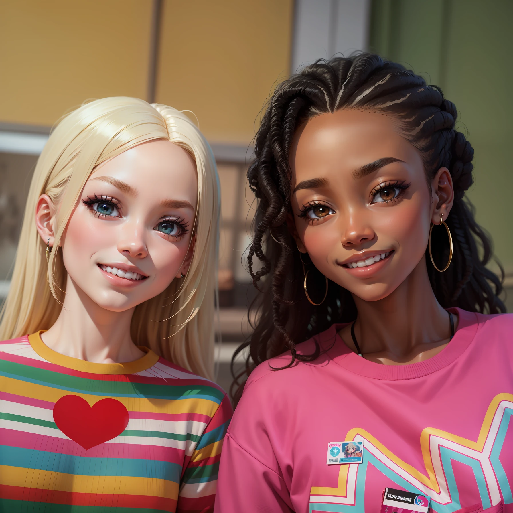 anime, manga style, barbie doll in style, happy, black skin and curly braided hair, almost dreads, brown eyes, perfect and symmetrical teeth, best quality -- --auto