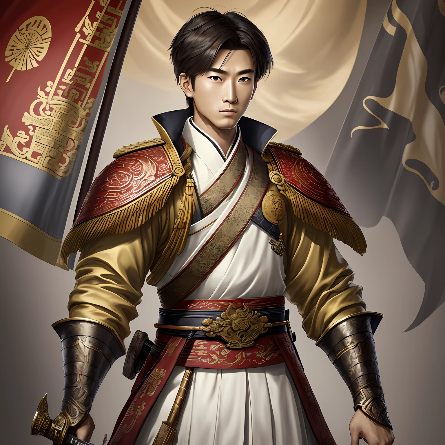 Cartoon image of a man in black clothes, Chinese warrior, Chinese armor, long hair --auto