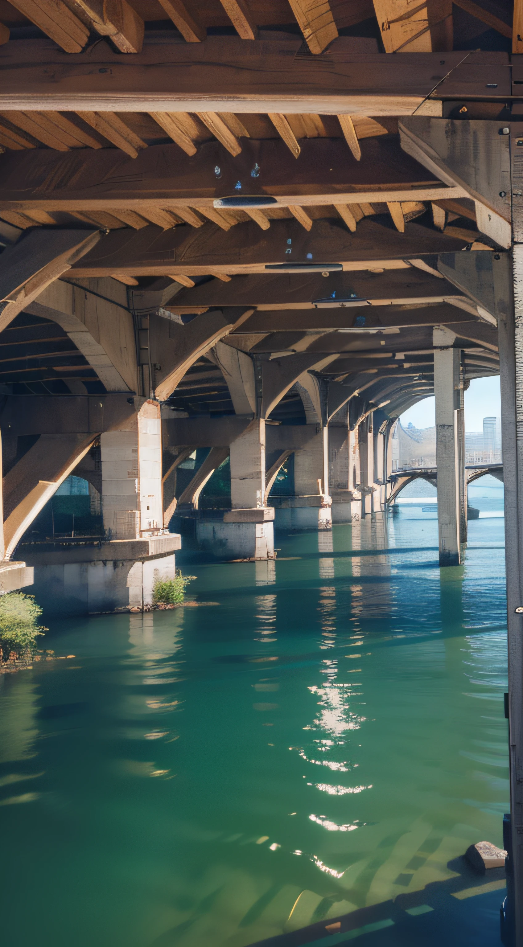 there is a large bridge that is over a body of water, under bridge, infrastructure, unsplash, concrete pillars, bridge, bridges, the infrastructure of humanity, unsplash contest winner, unsplash contest winning photo, by Matt Stewart, leading lines, sitting under bridge, unsplash photo contest winner, by Brad Holland, by Alexander Robertson, bridge over the water