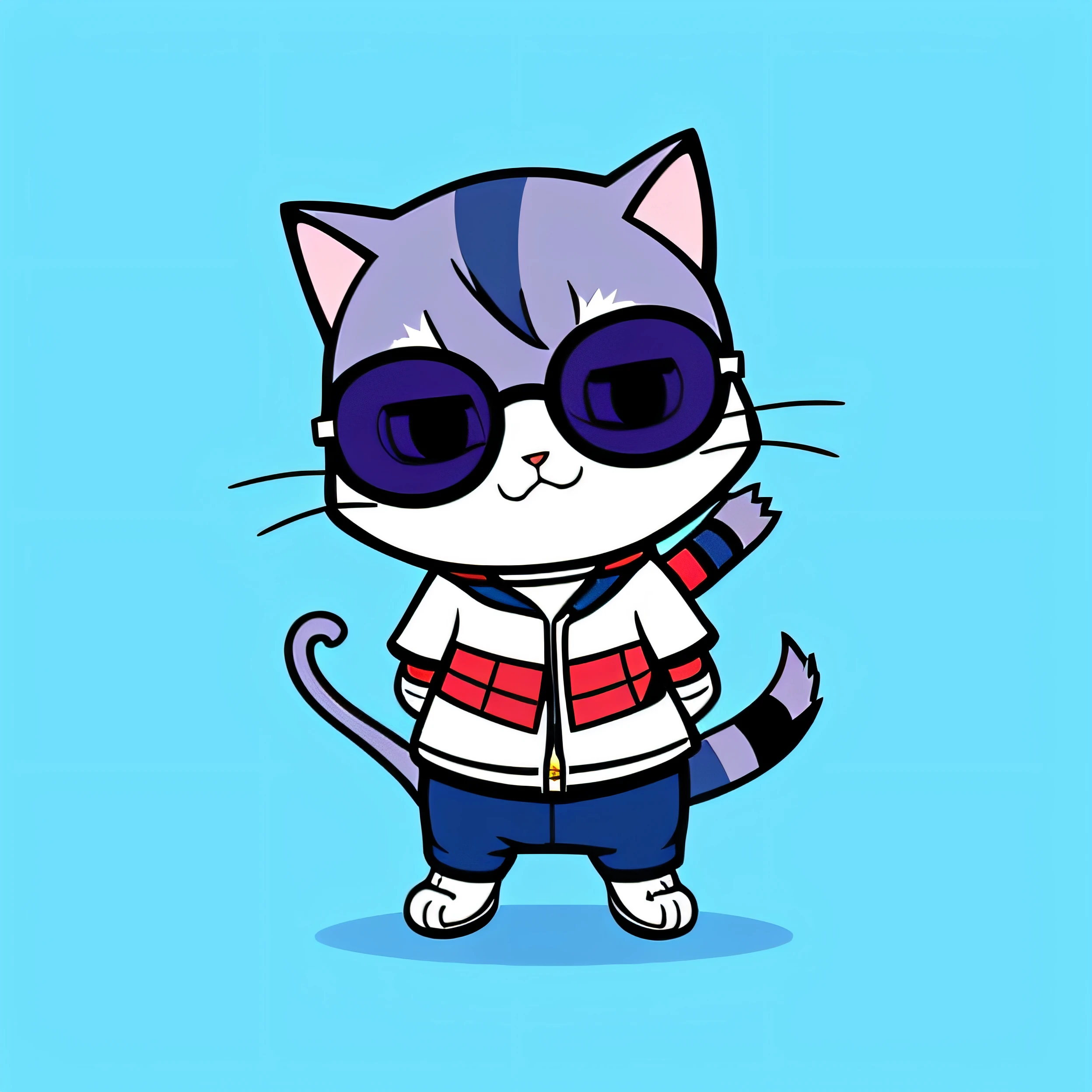 a cartoon cat wearing sunglasses and a white shirt, looking heckin cool and stylish, fursona wearing stylish clothes, fat chibi grey cat, kawaii cat, fluffy cat t - shirt design, anime cat, cute cartoon character, cat design, illustration of a cat, anime visual of a cute cat, a cute cat, anthropomorphic cat, cute cat